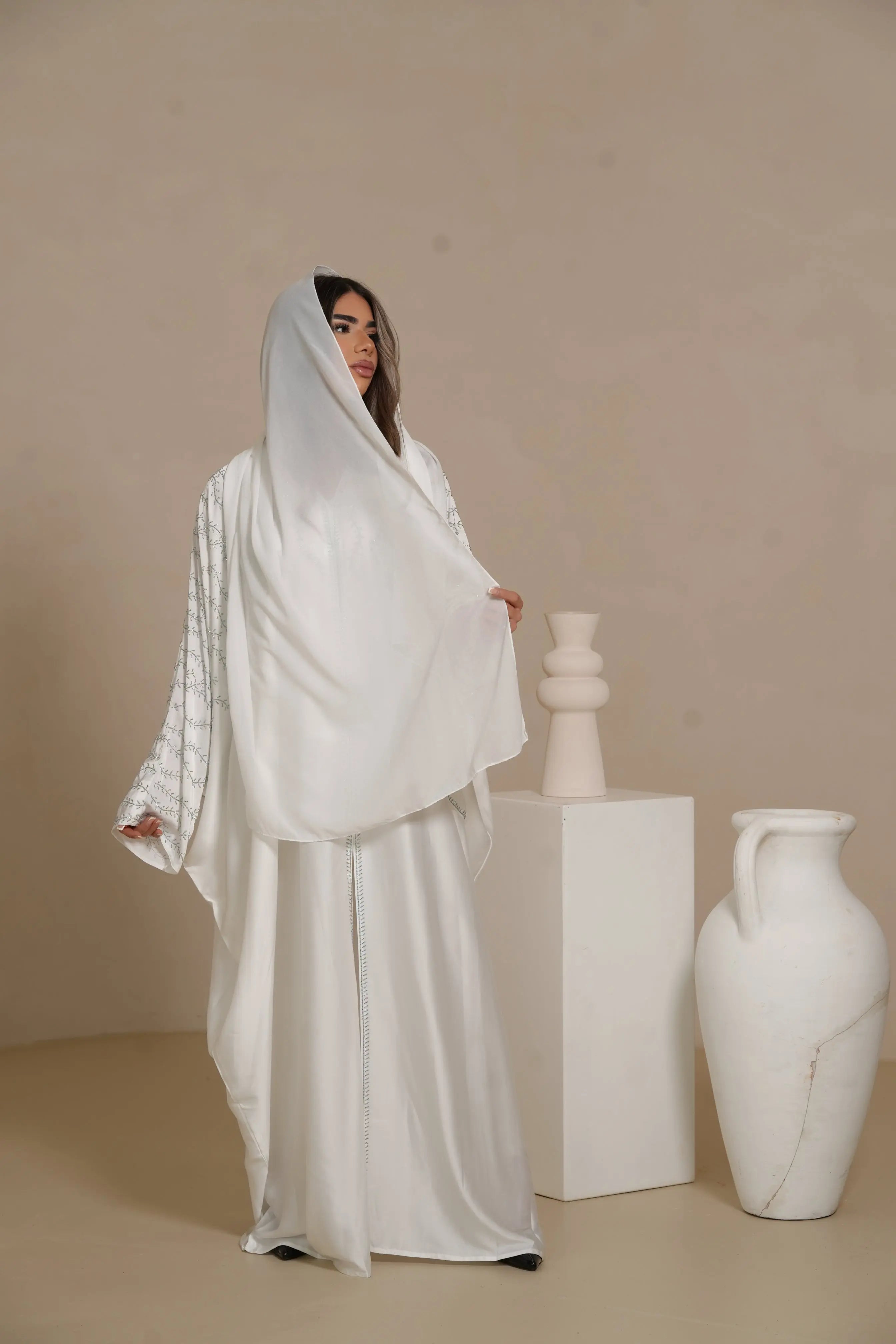DXB Glitter Abaya - white Losyana.Shop