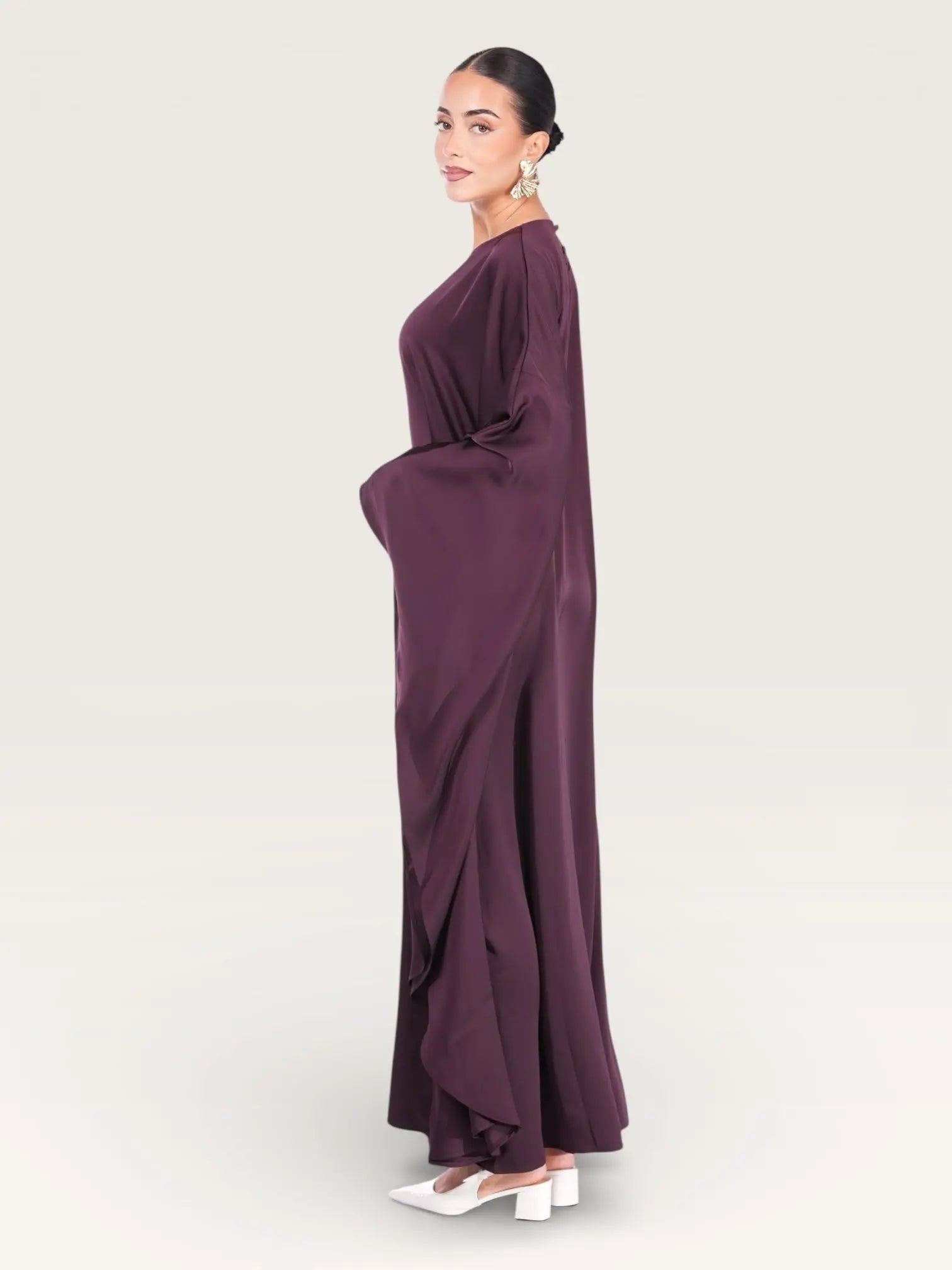 royal satin abaya - eggplant