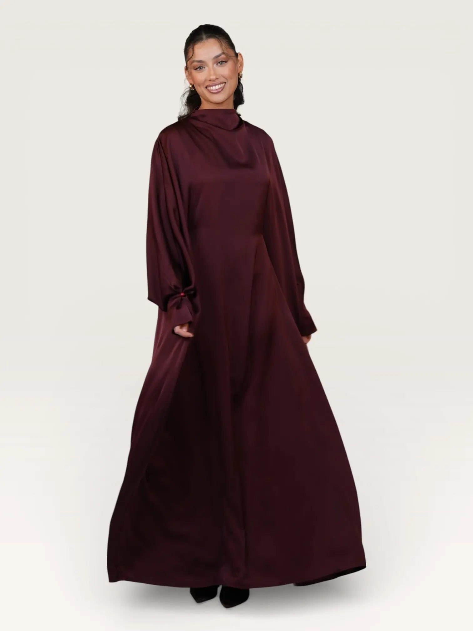 arabian satin abaya - bordeaux