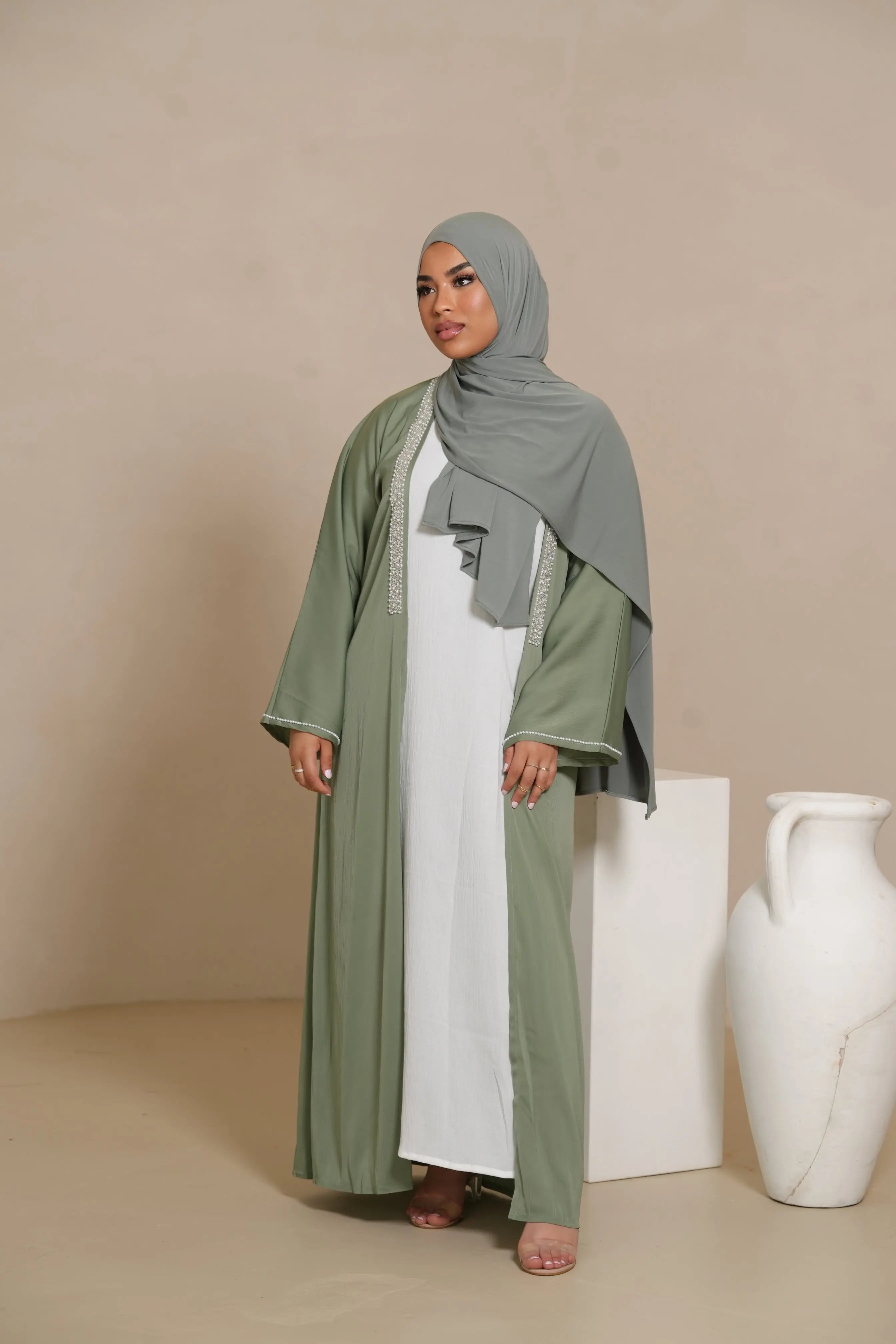 Pearl Stroke Abaya - Olive Losyana.Shop