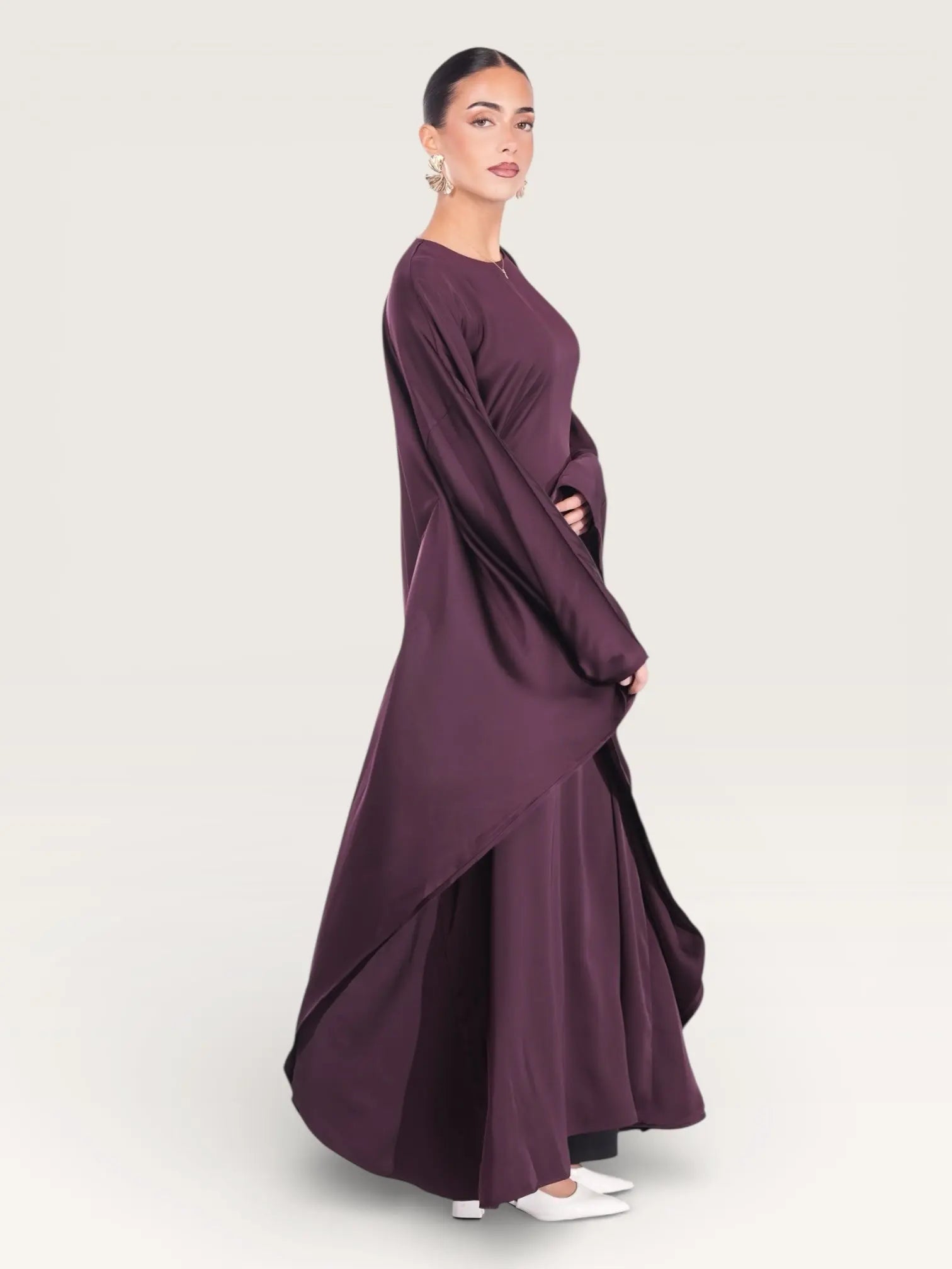 royal satin abaya - eggplant