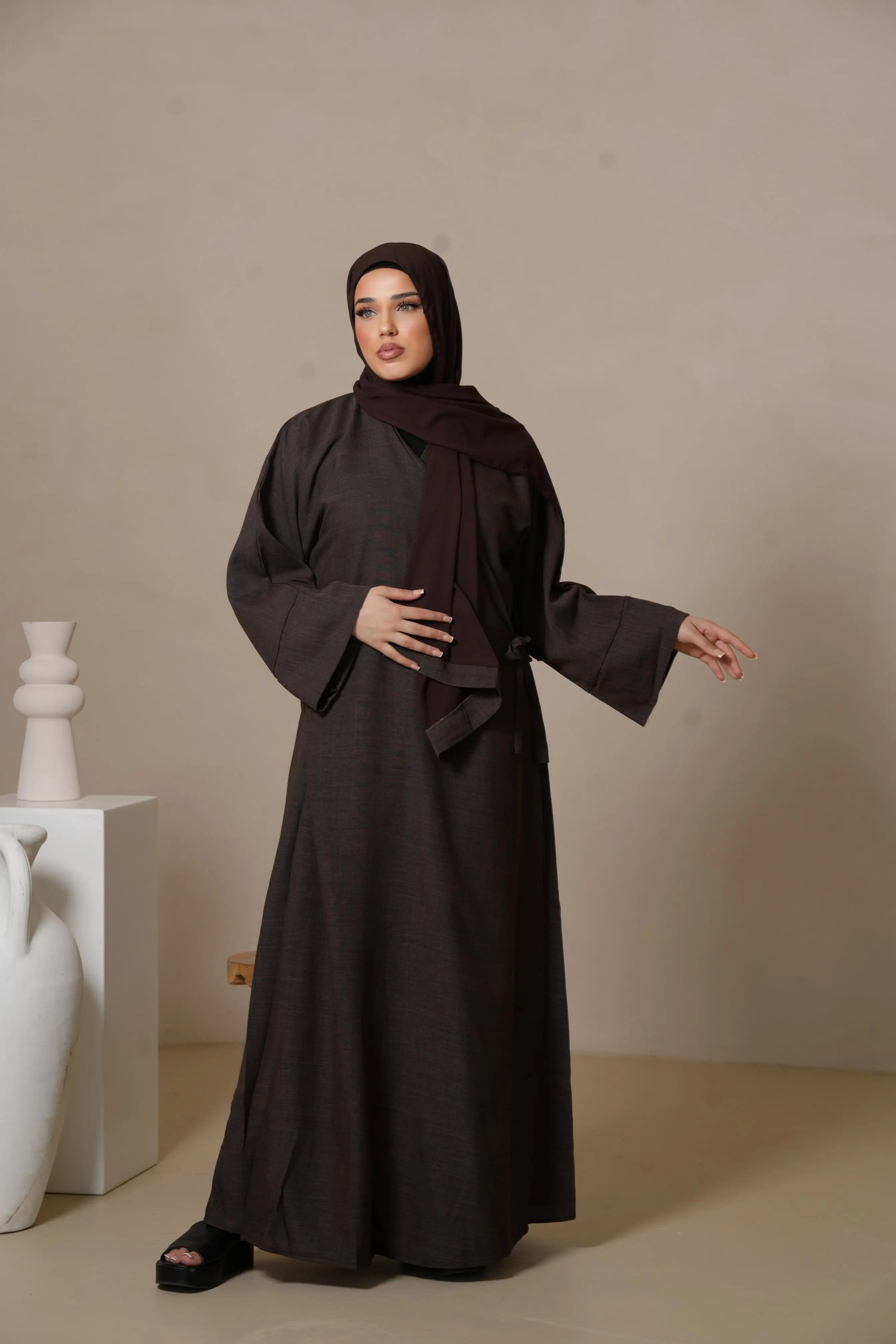 DXB Linen Abaya Cord - Brown Sugar Losyana.Shop