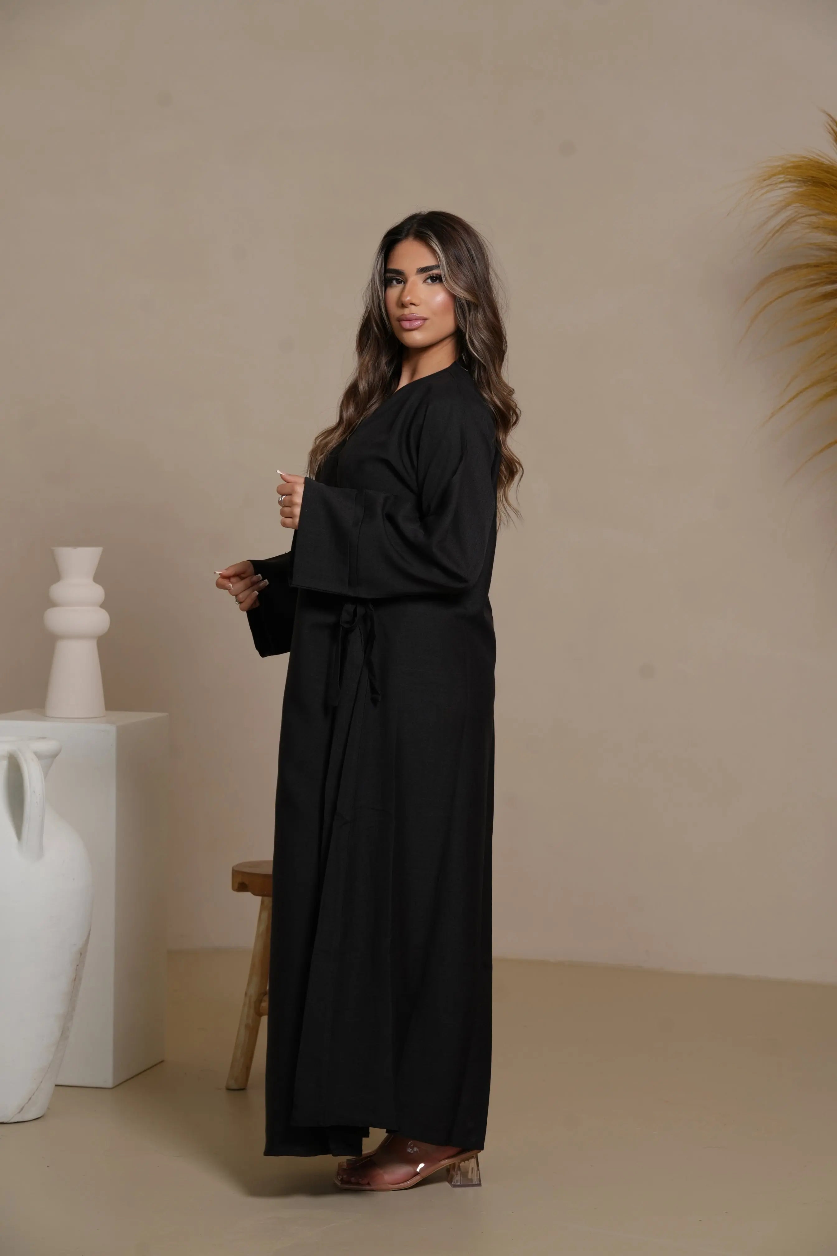 DXB Linen Abaya Cord - black Losyana.Shop