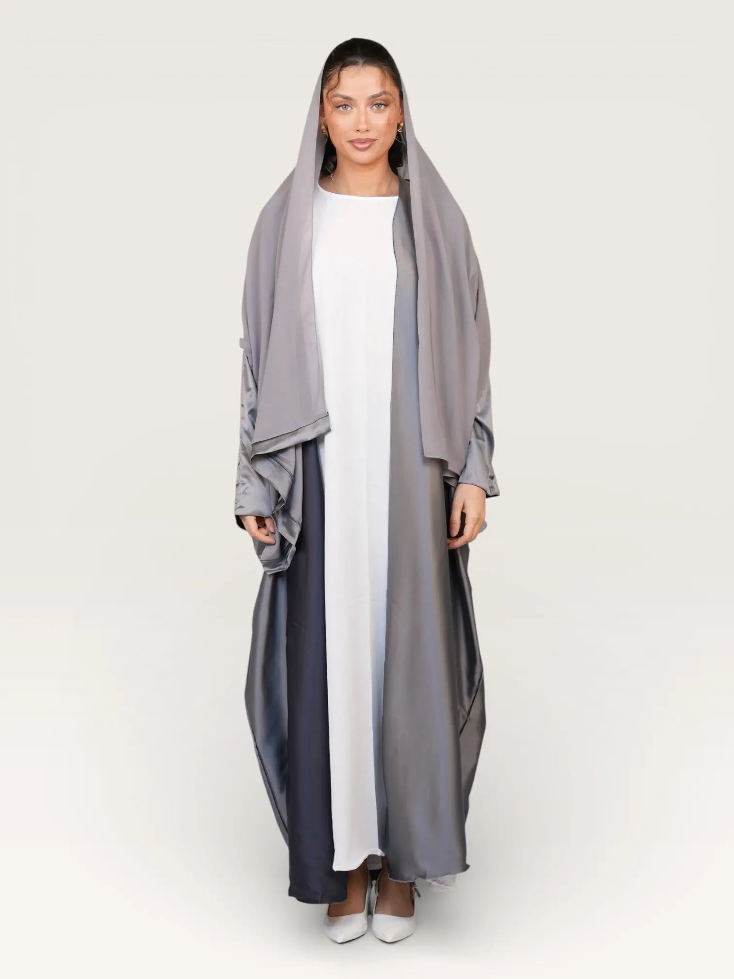 two way abaya - light grey / dark grey