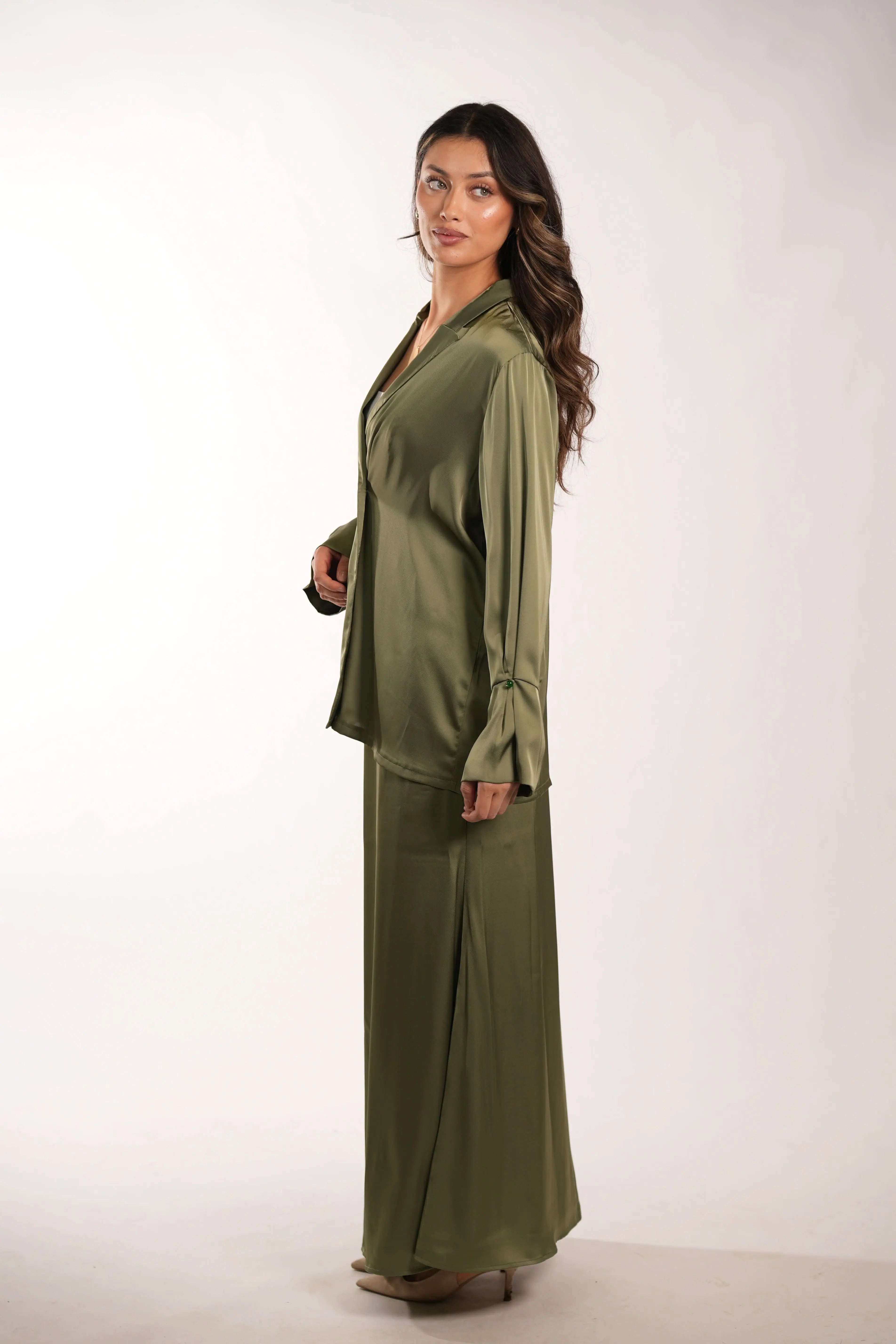 satin silk skirt - olive Losyana.Shop