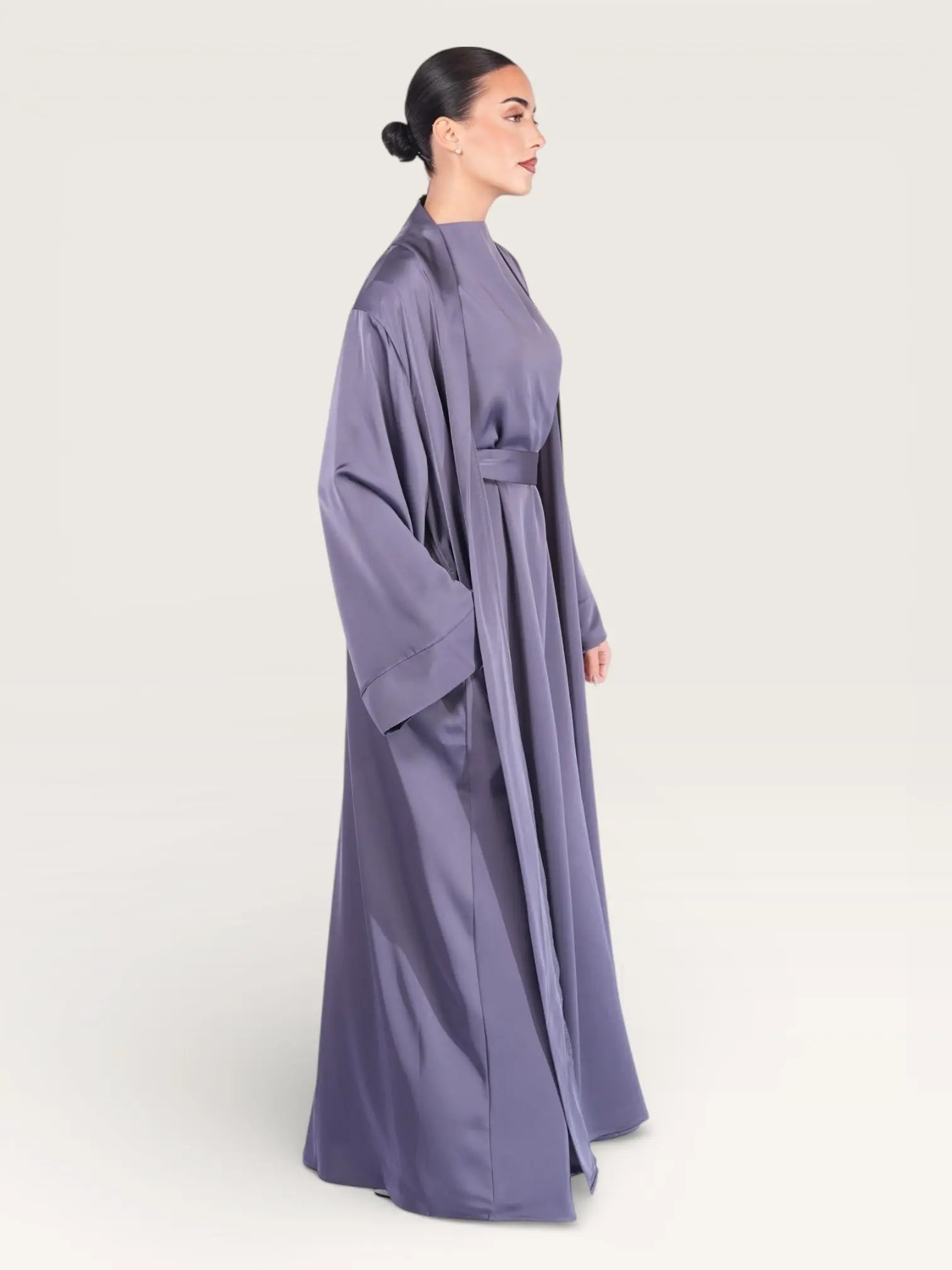satin kimono abaya - midnight
