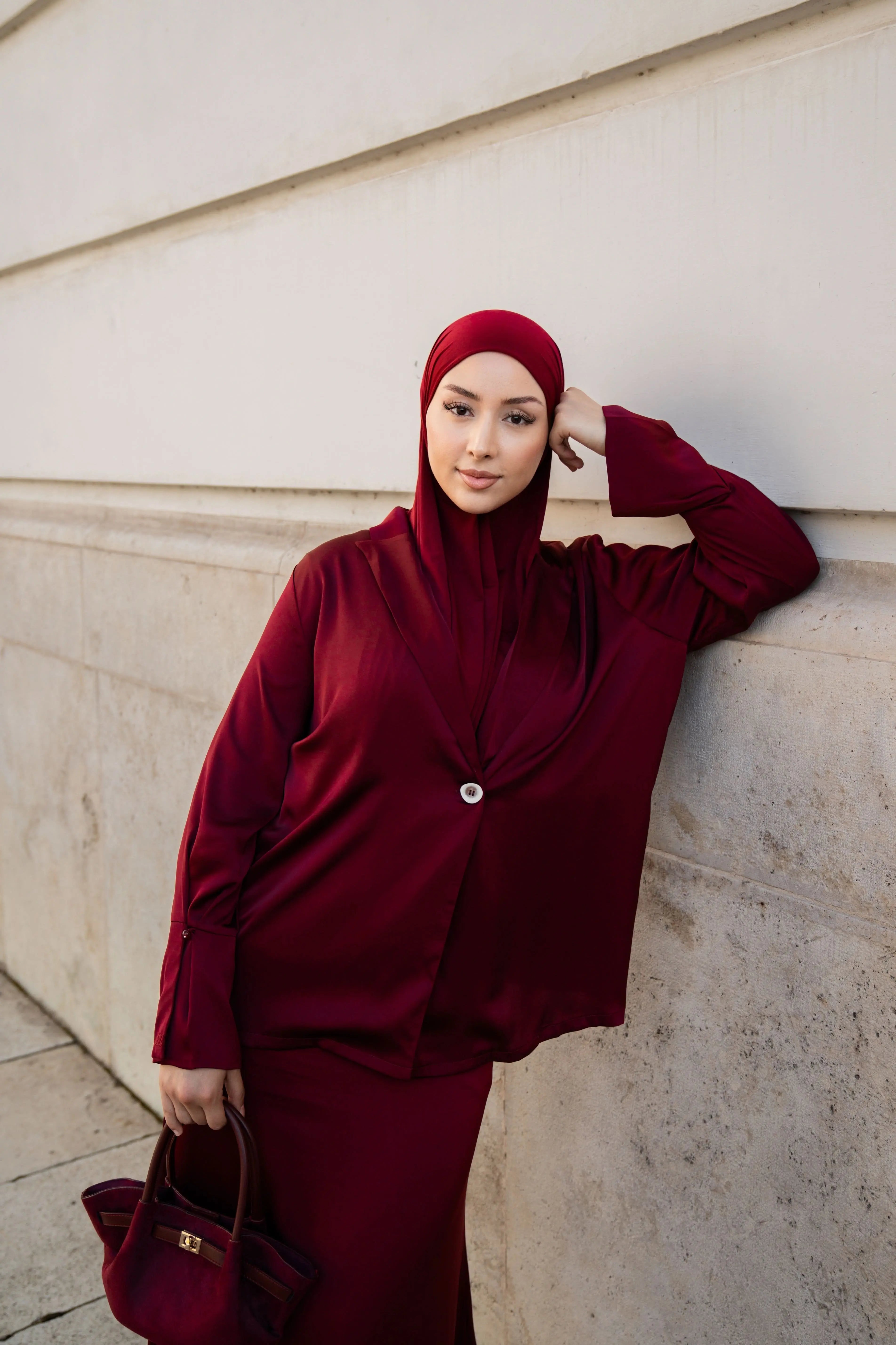 satin silk cardigan - bordeaux Losyana.Shop