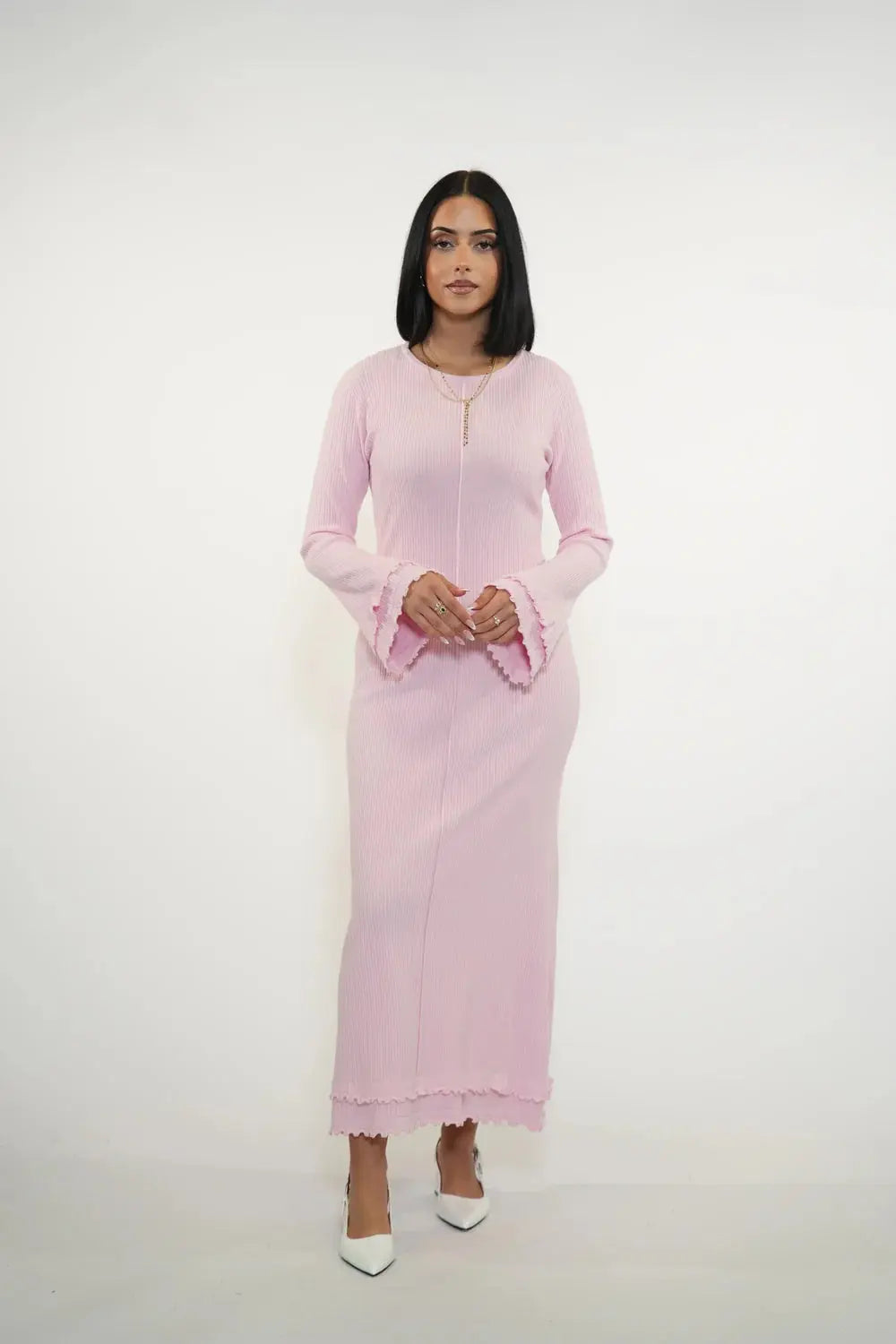 RUFFLED MAXI DRESS - ROSE Losyana.nl