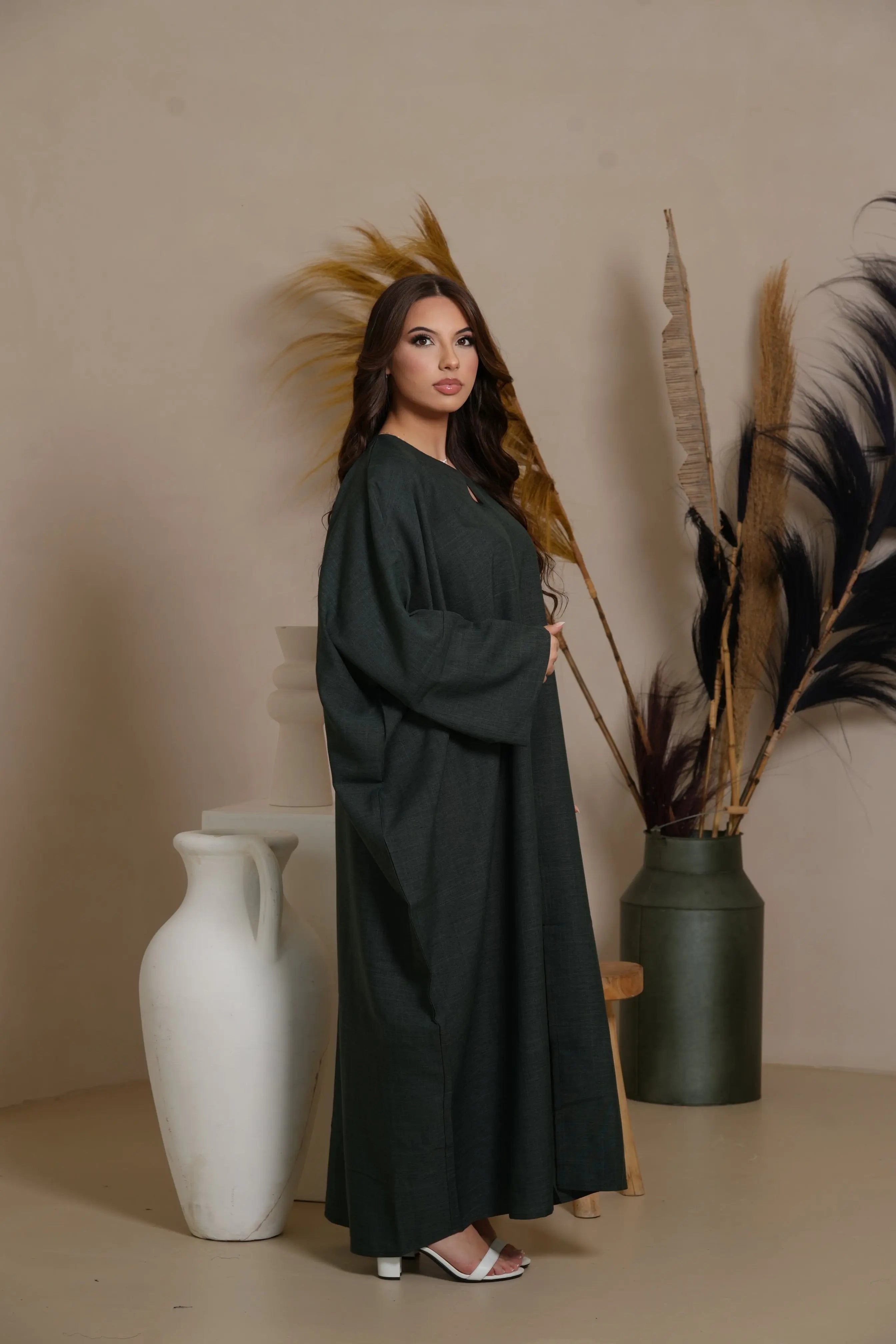 Oversized Linen Abaya - Dark Green Losyana.Shop