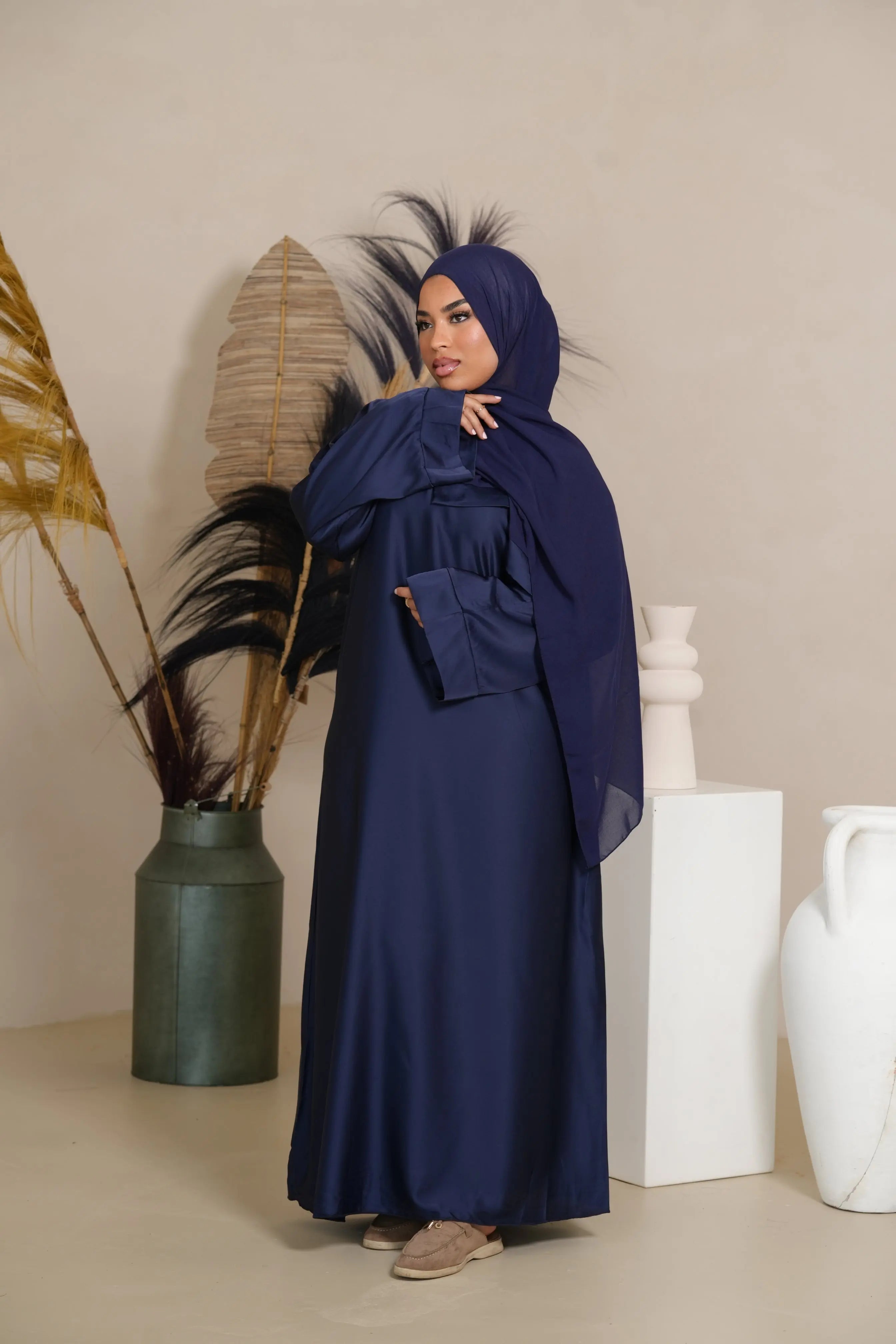 DXB Satin Abaya - Dark Blue Losyana.Shop