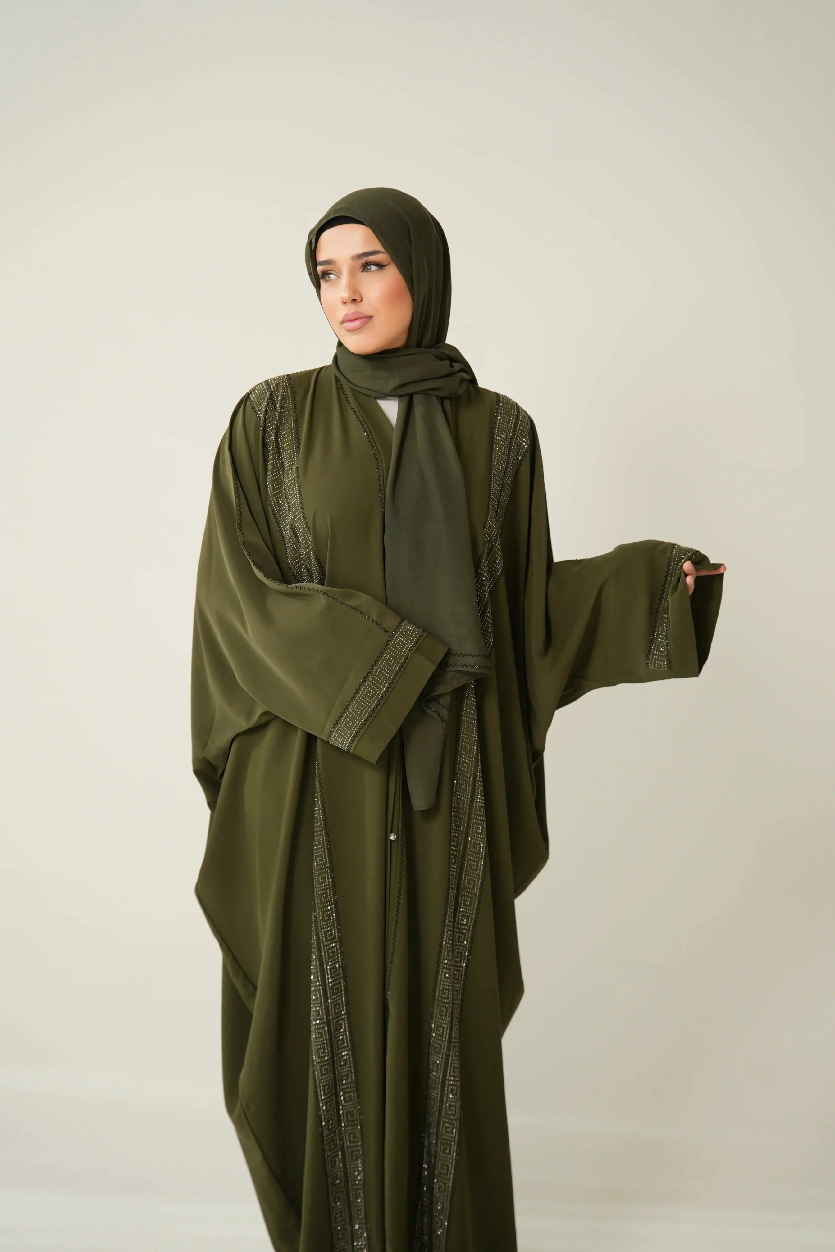 Emirate abaya - Khaki Green Losyana.Shop