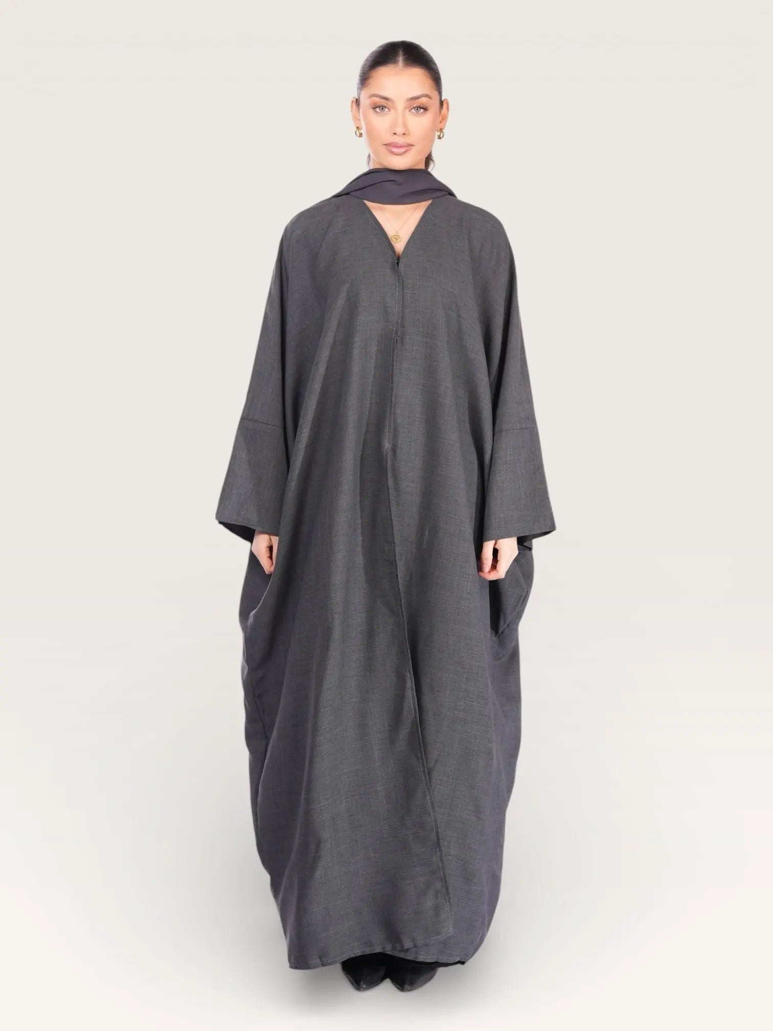 linen abaya - dark grey