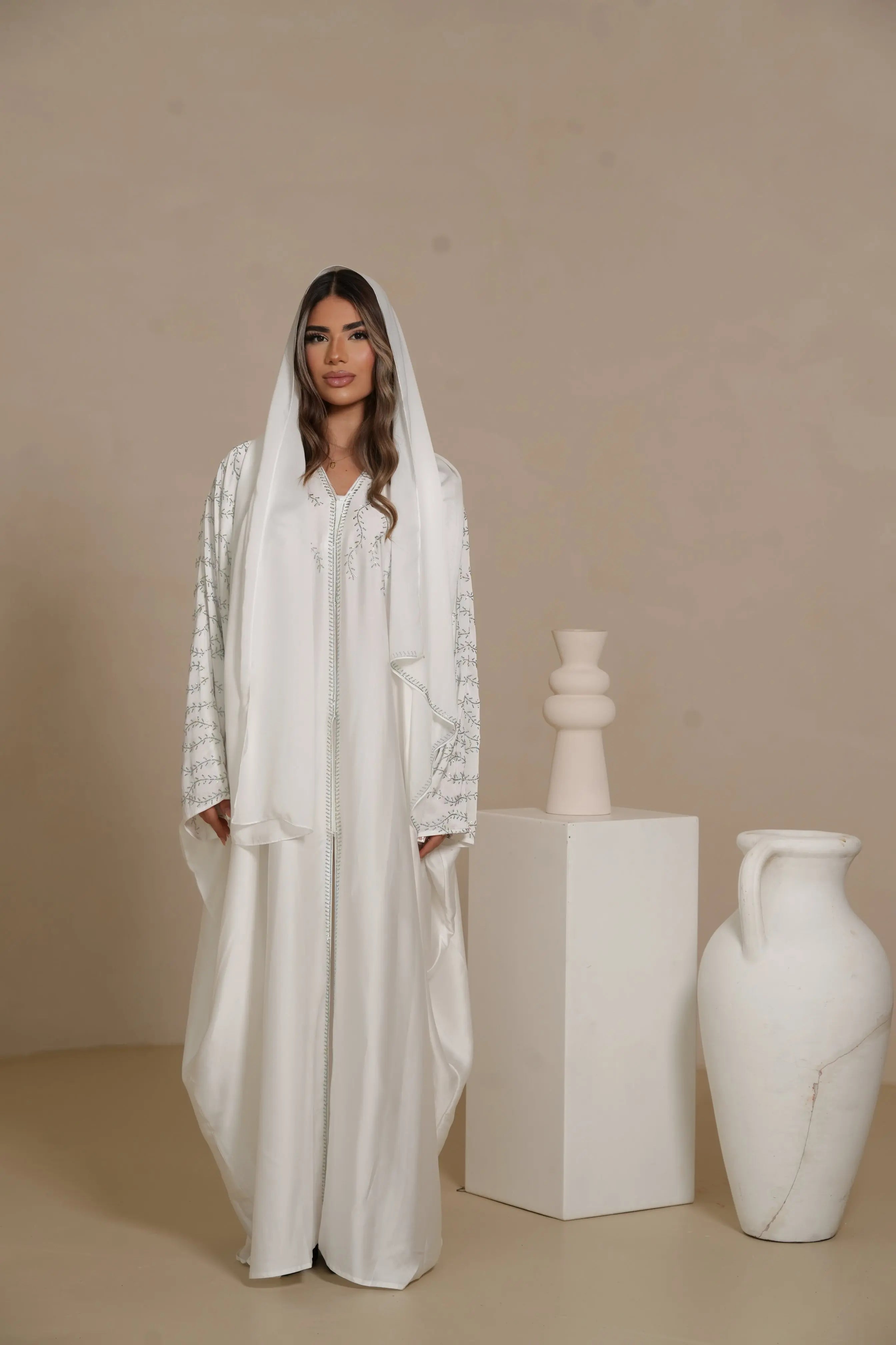 DXB Glitter Abaya - white Losyana.Shop