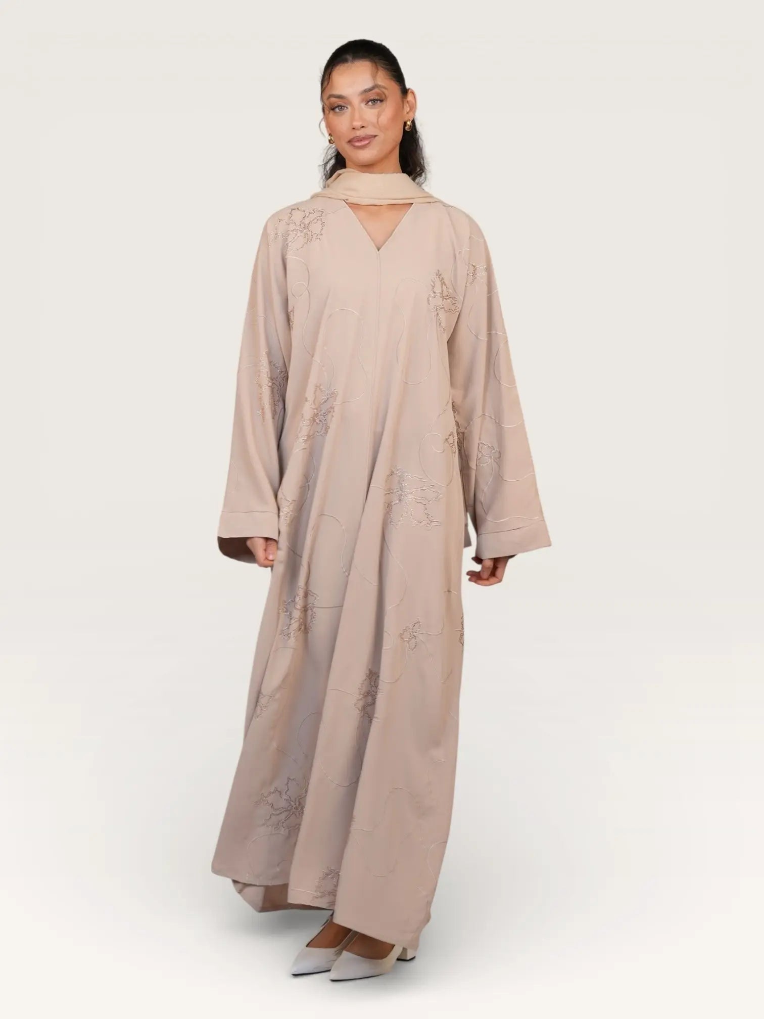 glitter abaya - beige