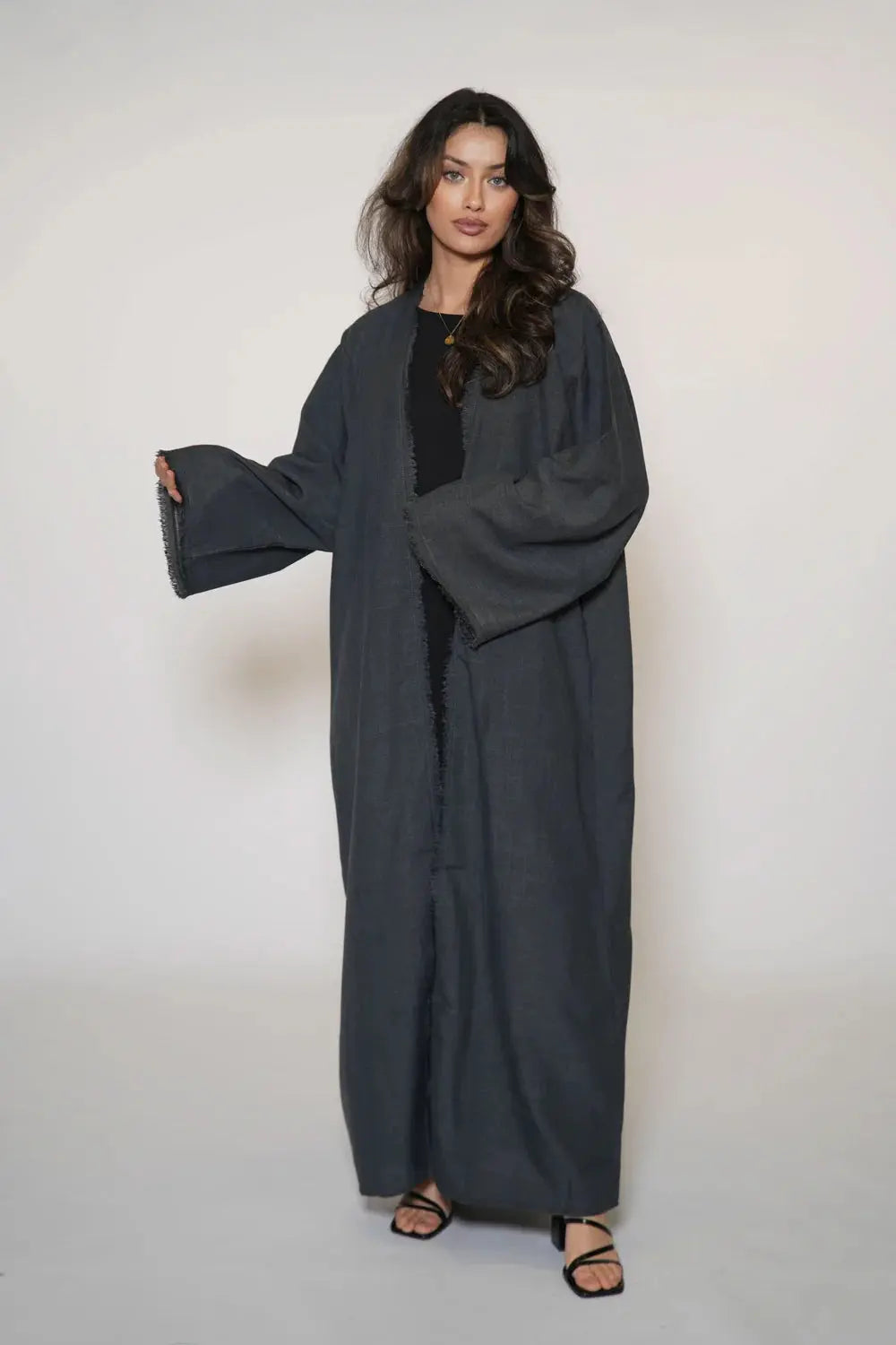 Fringles Linen Abaya - Dark Grey Losyana.Shop