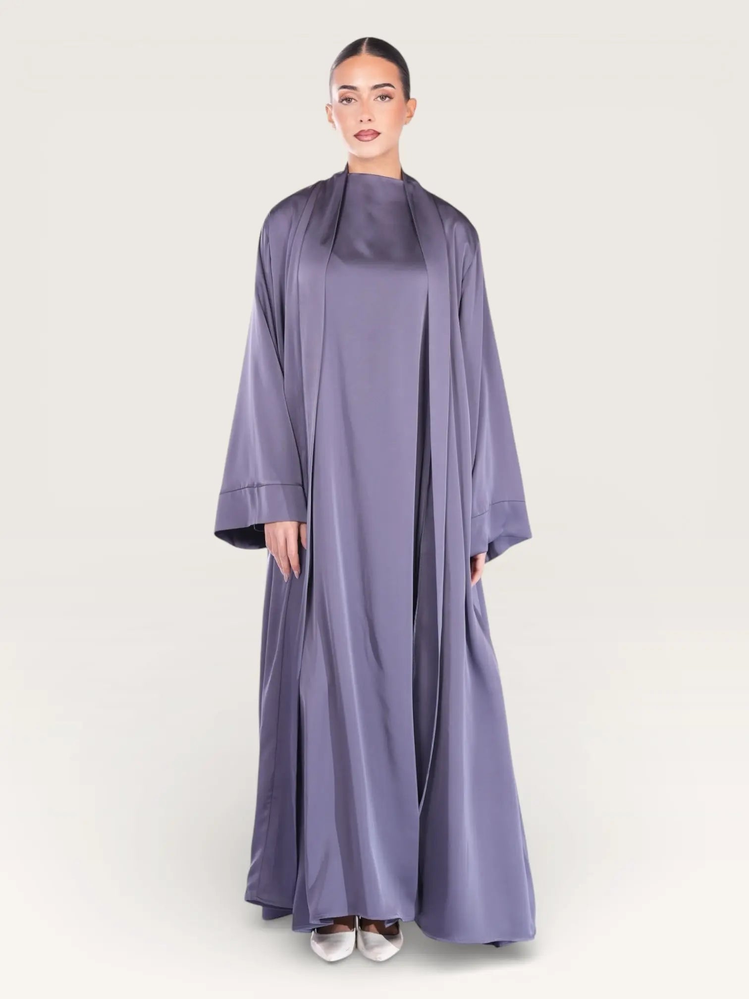 satin kimono abaya - midnight