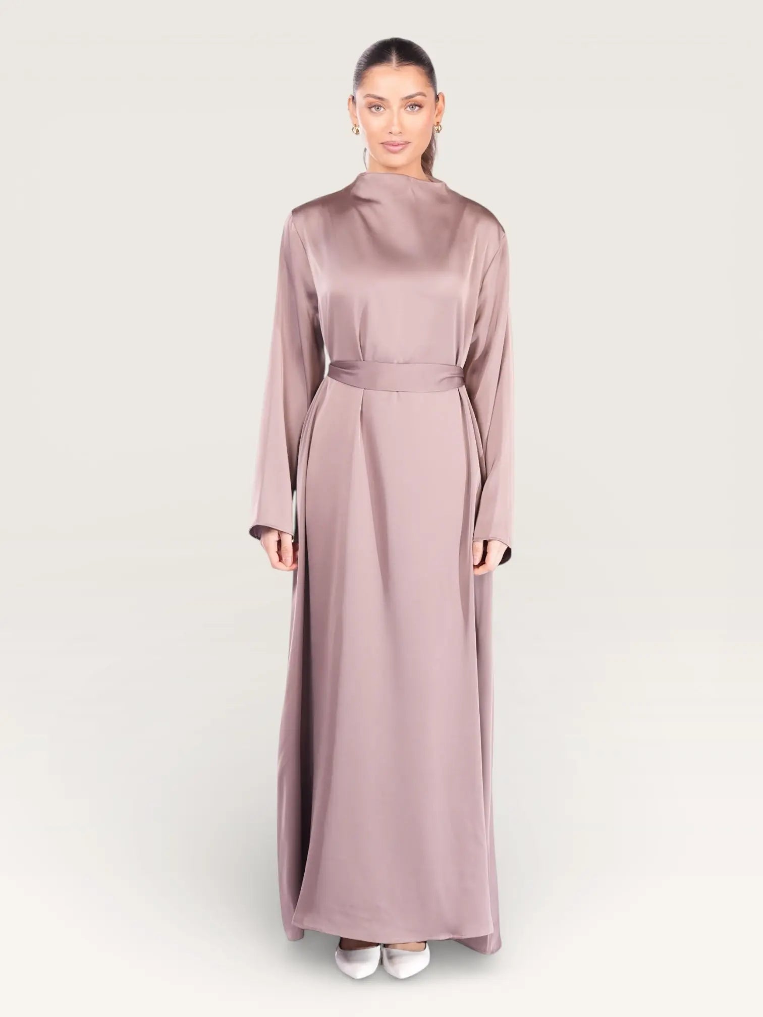 satin kimono abaya - rose taupe