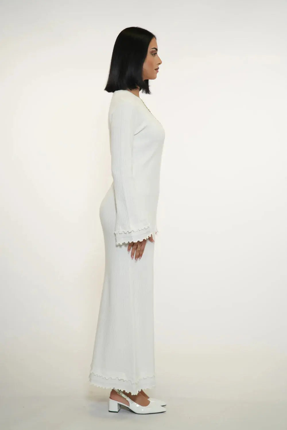 RUFFLED MAXI DRESS - WHITE Losyana.nl