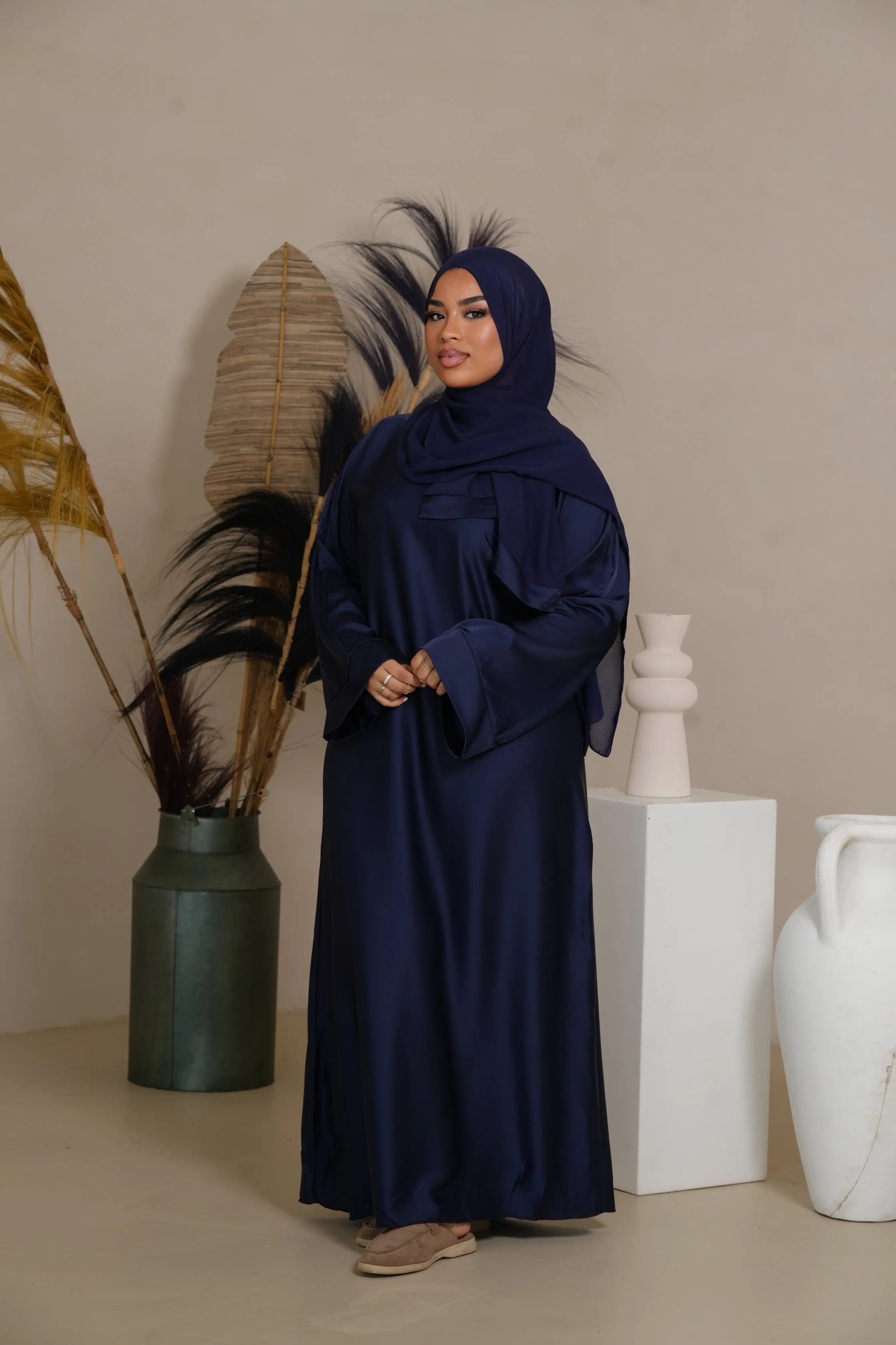 DXB Satin Abaya - Dark Blue Losyana.Shop