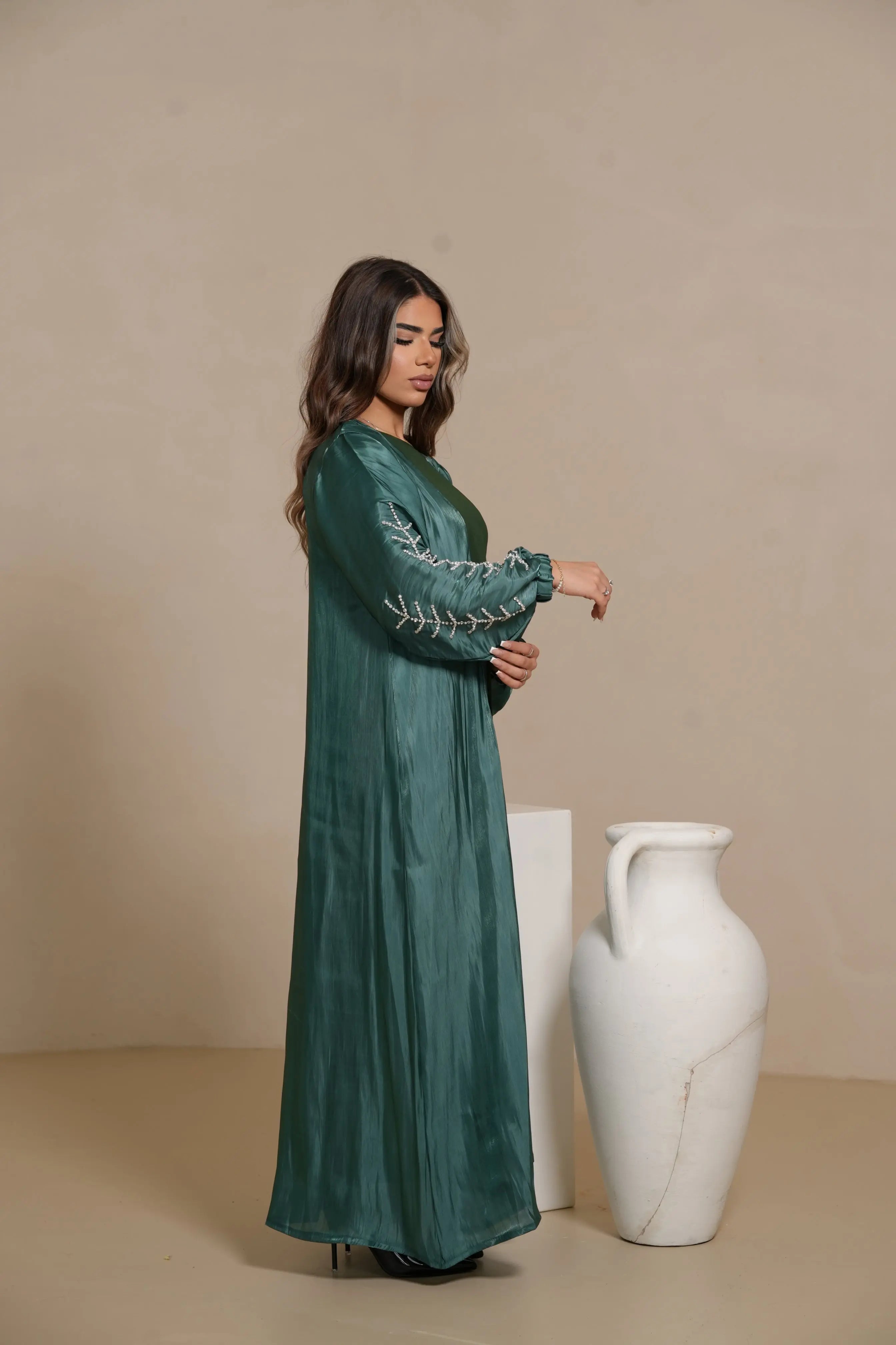 Flower Arm Abaya - royal Green Losyana.Shop