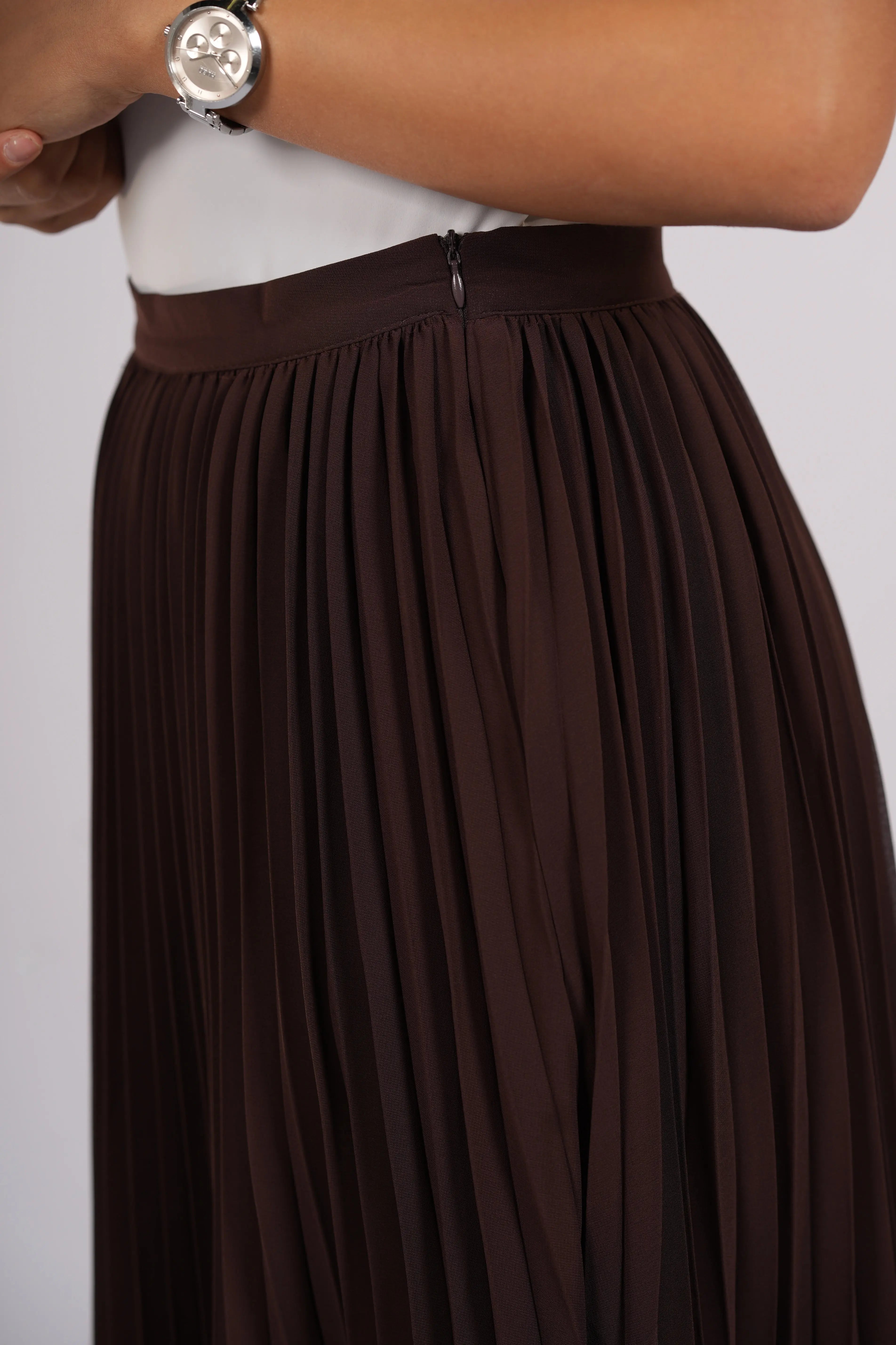 plisse skirt - dark brown Losyana.Shop