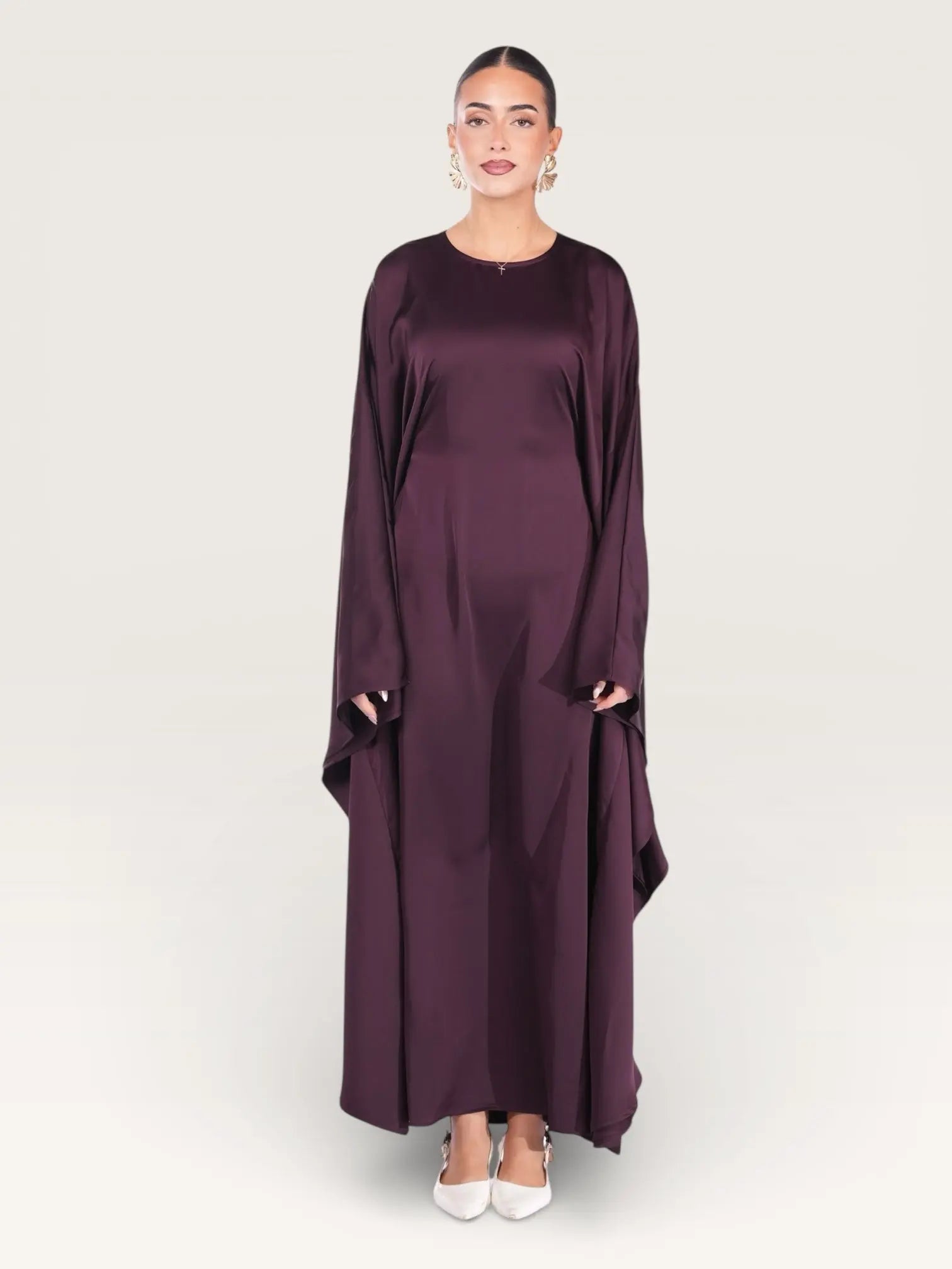 royal satin abaya - eggplant