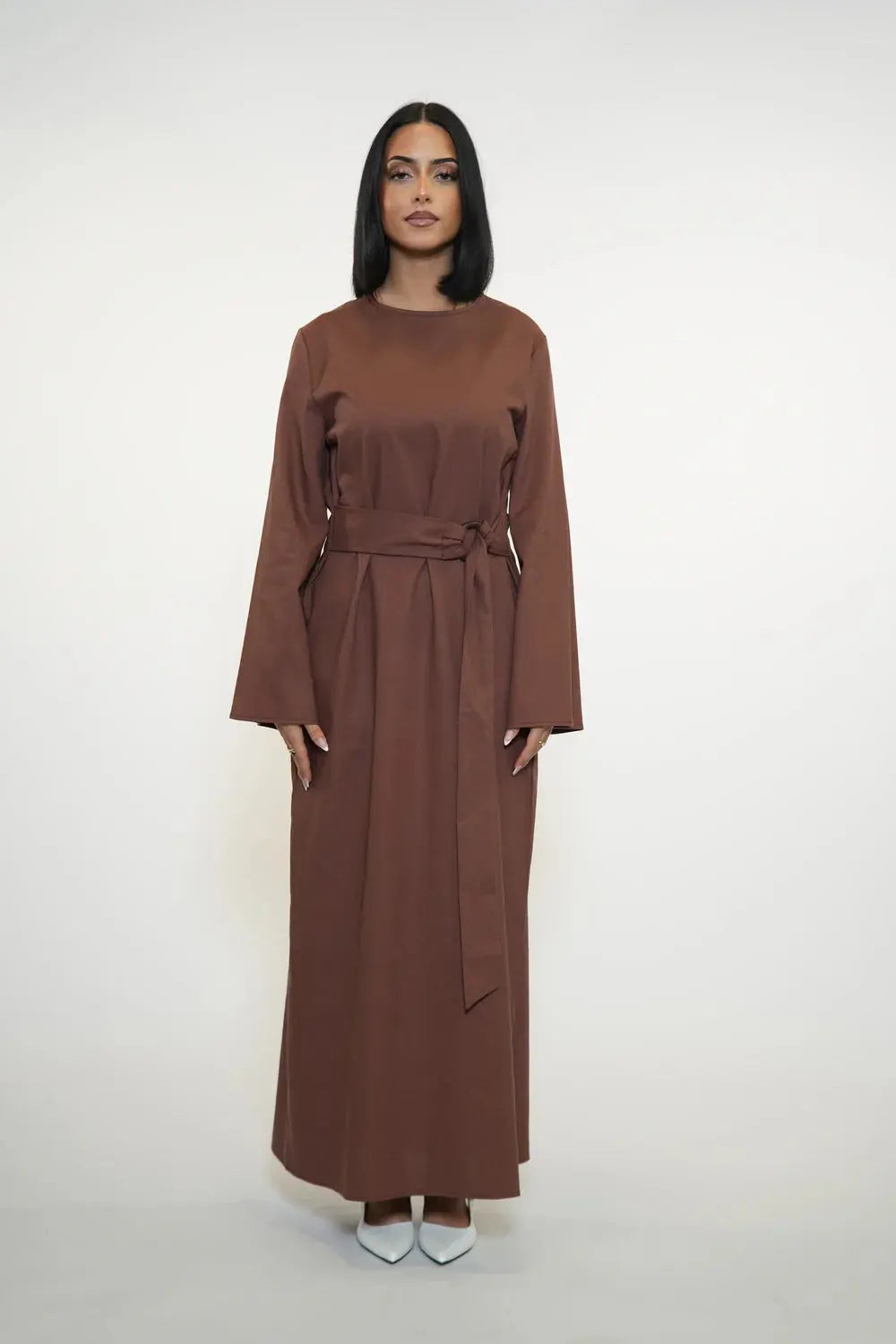 AMALFI LINEN DRESS - BROWN Losyana.nl