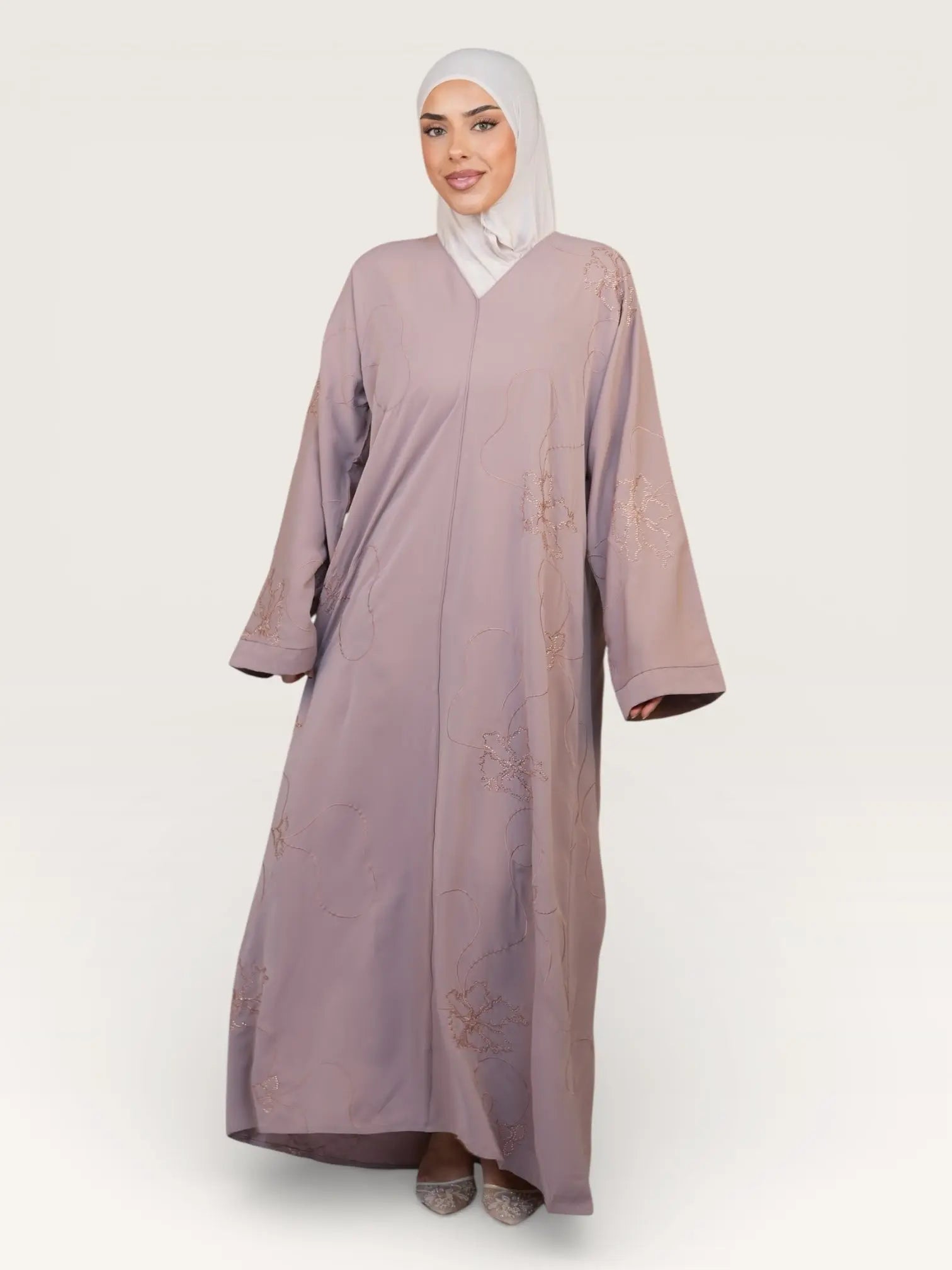 glitter abaya - almond