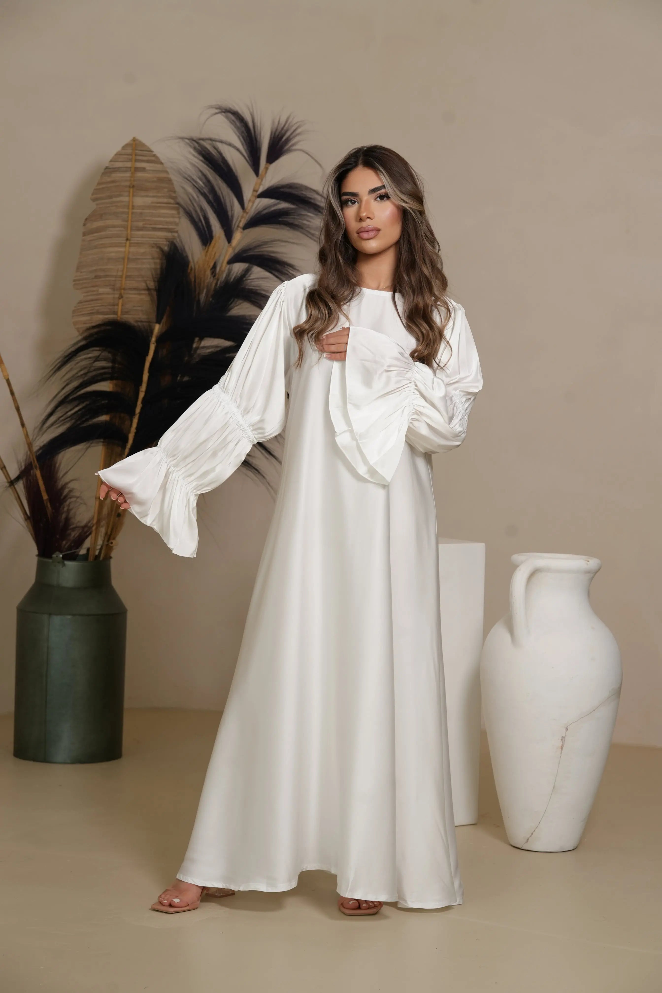 DXB Satin Abaya Rings - white Losyana.Shop
