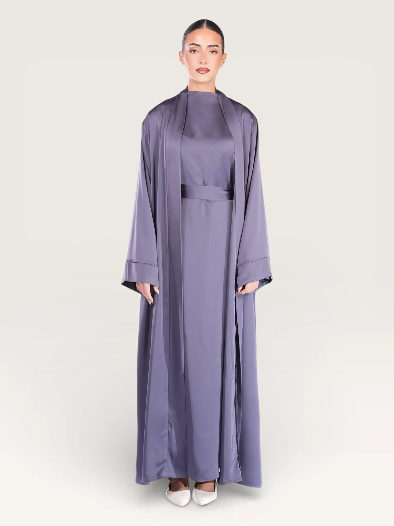 satin kimono abaya - midnight