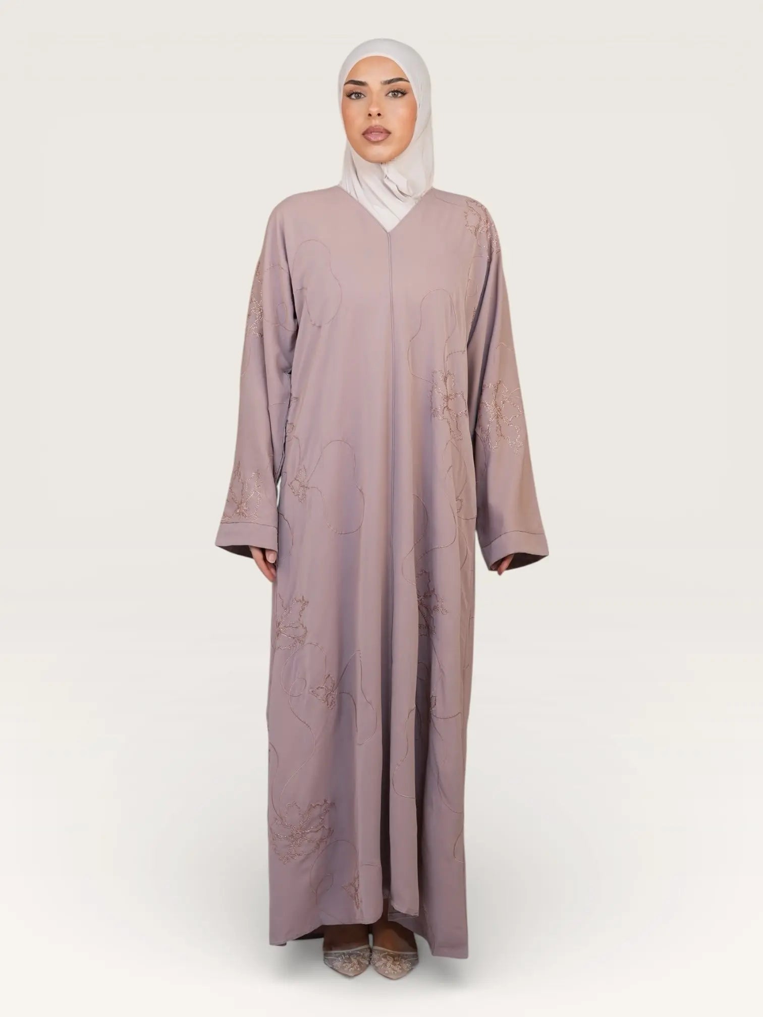 glitter abaya - almond