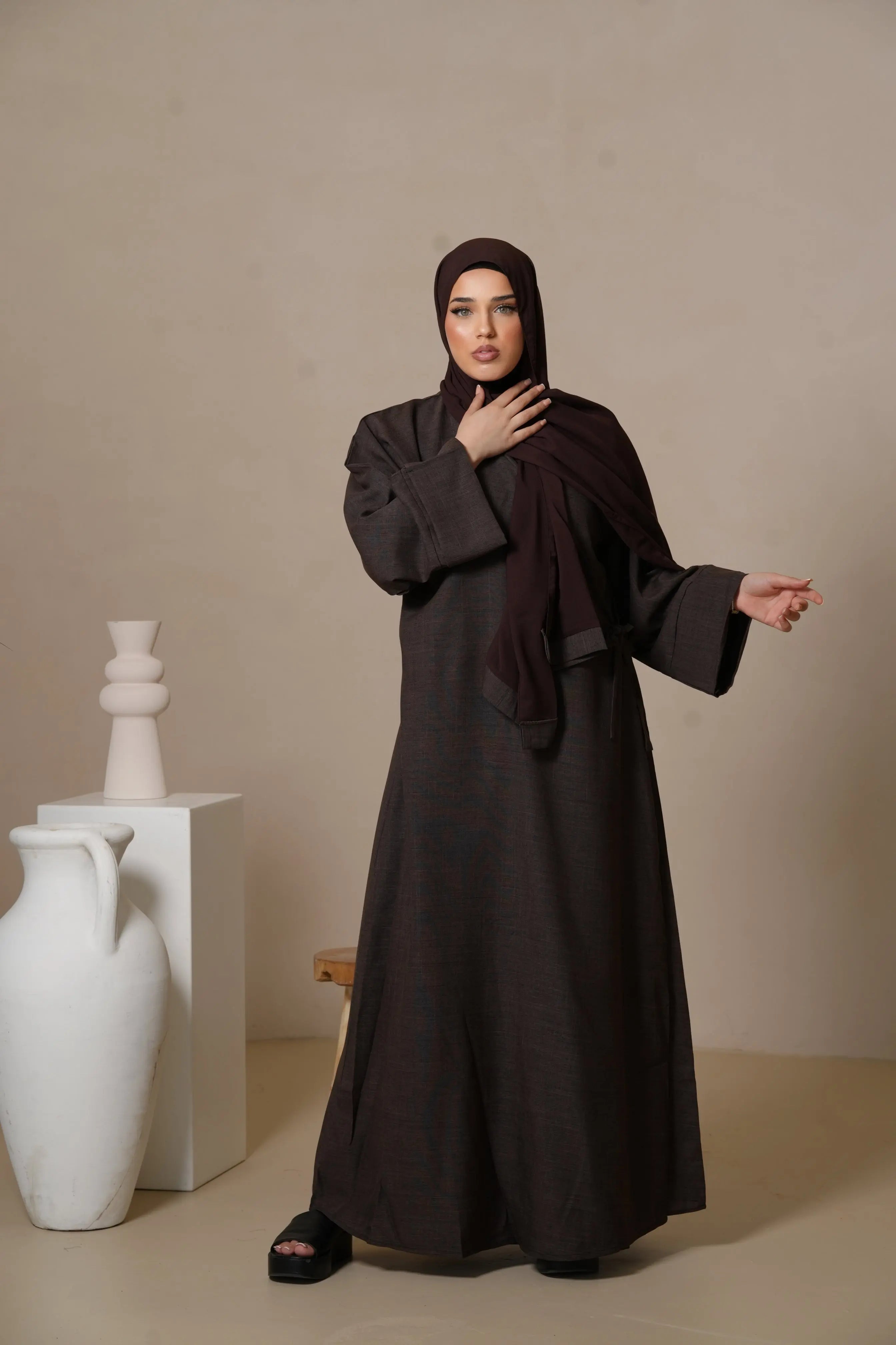 DXB Linen Abaya Cord - Brown Sugar Losyana.Shop
