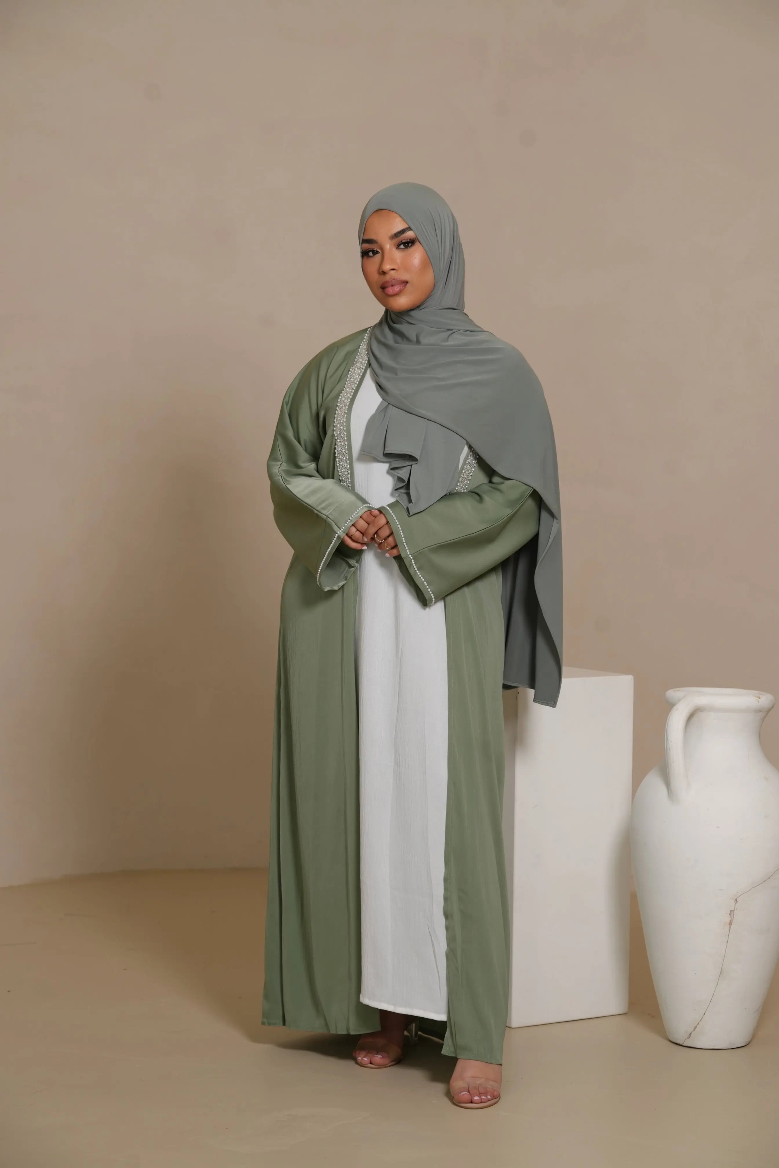 Pearl Stroke Abaya - Olive Losyana.Shop