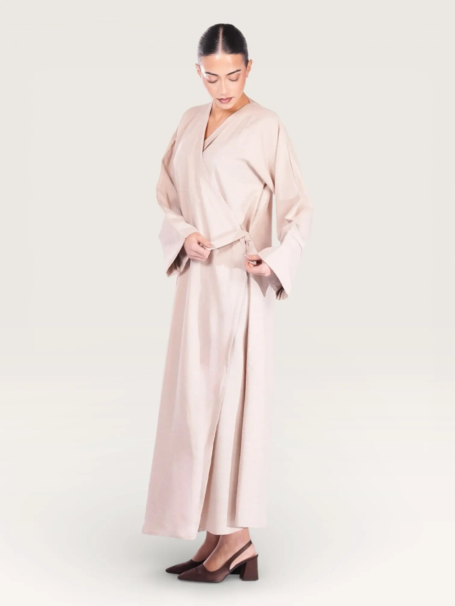 wickel linen abaya - beige