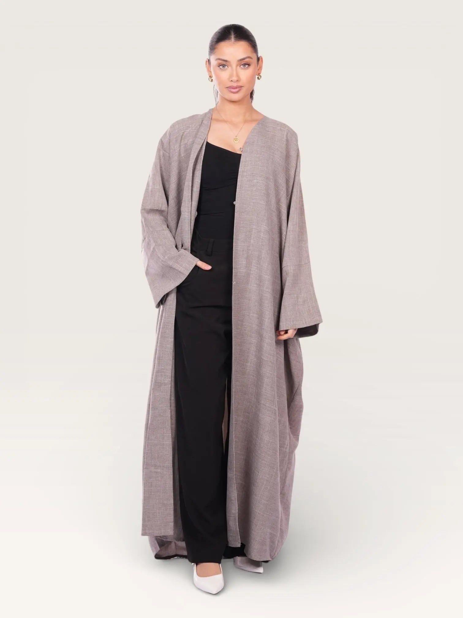linen abaya - taupe