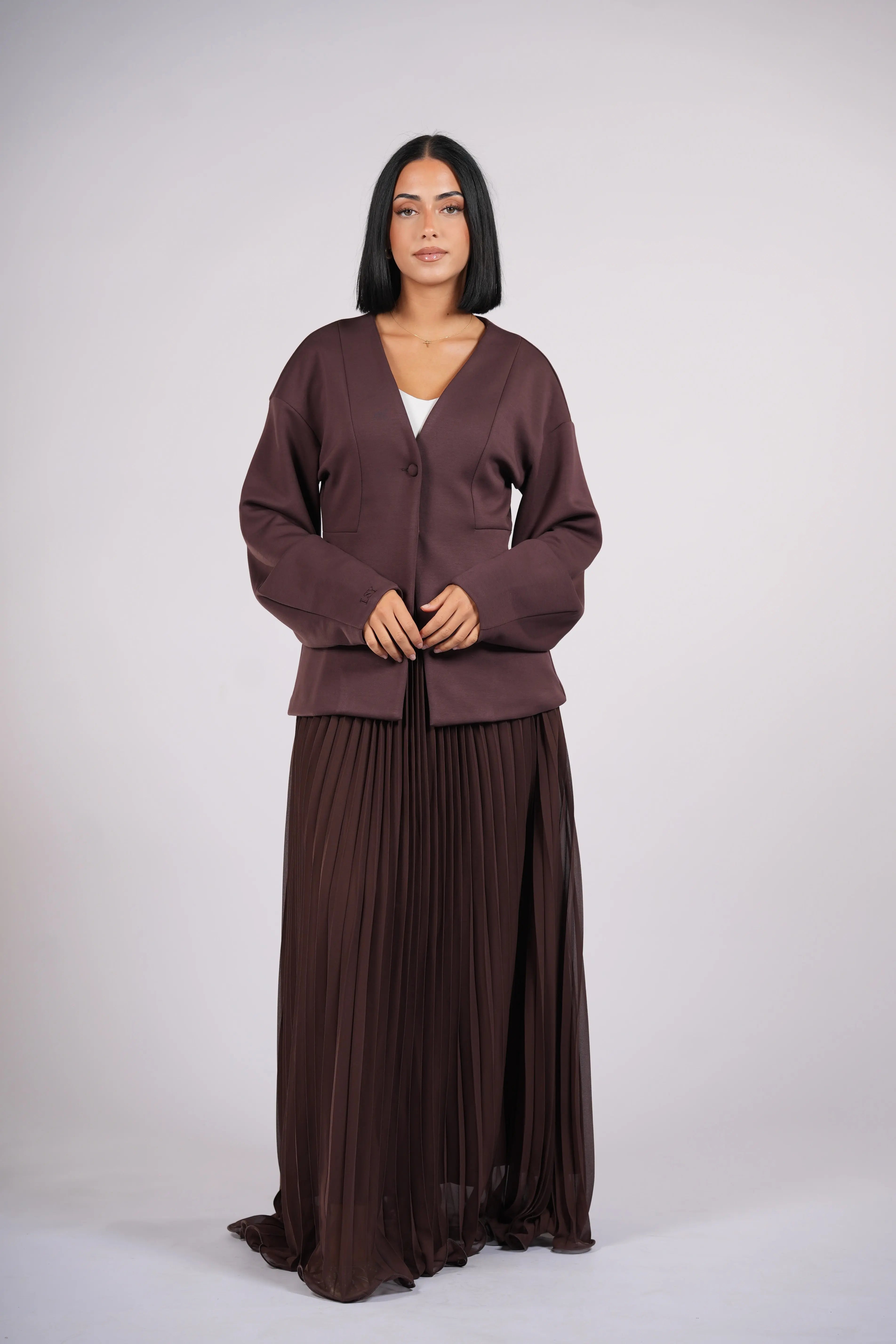 plisse skirt - dark brown Losyana.Shop