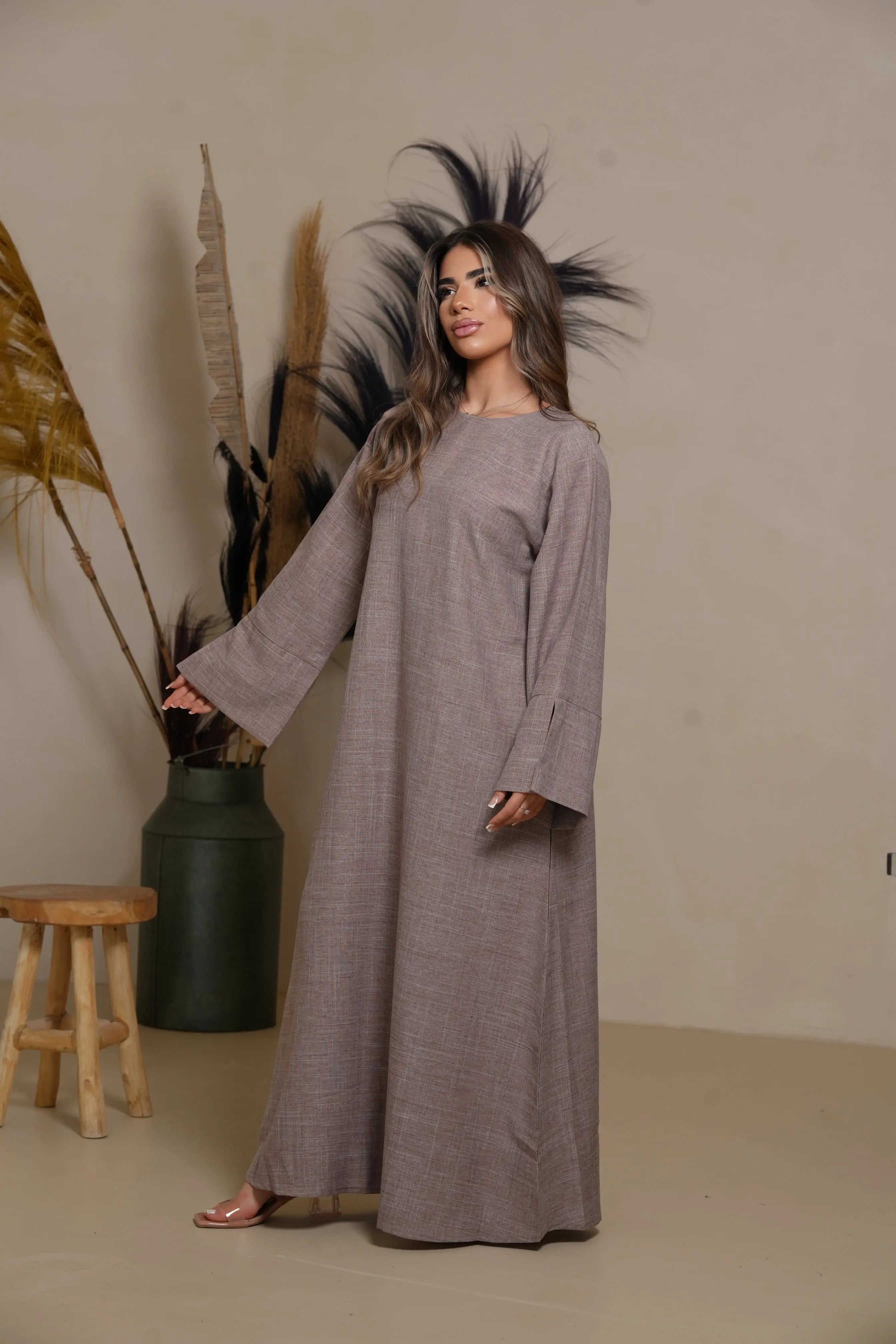 Base Linen Abaya - Dark Taupe Losyana.Shop