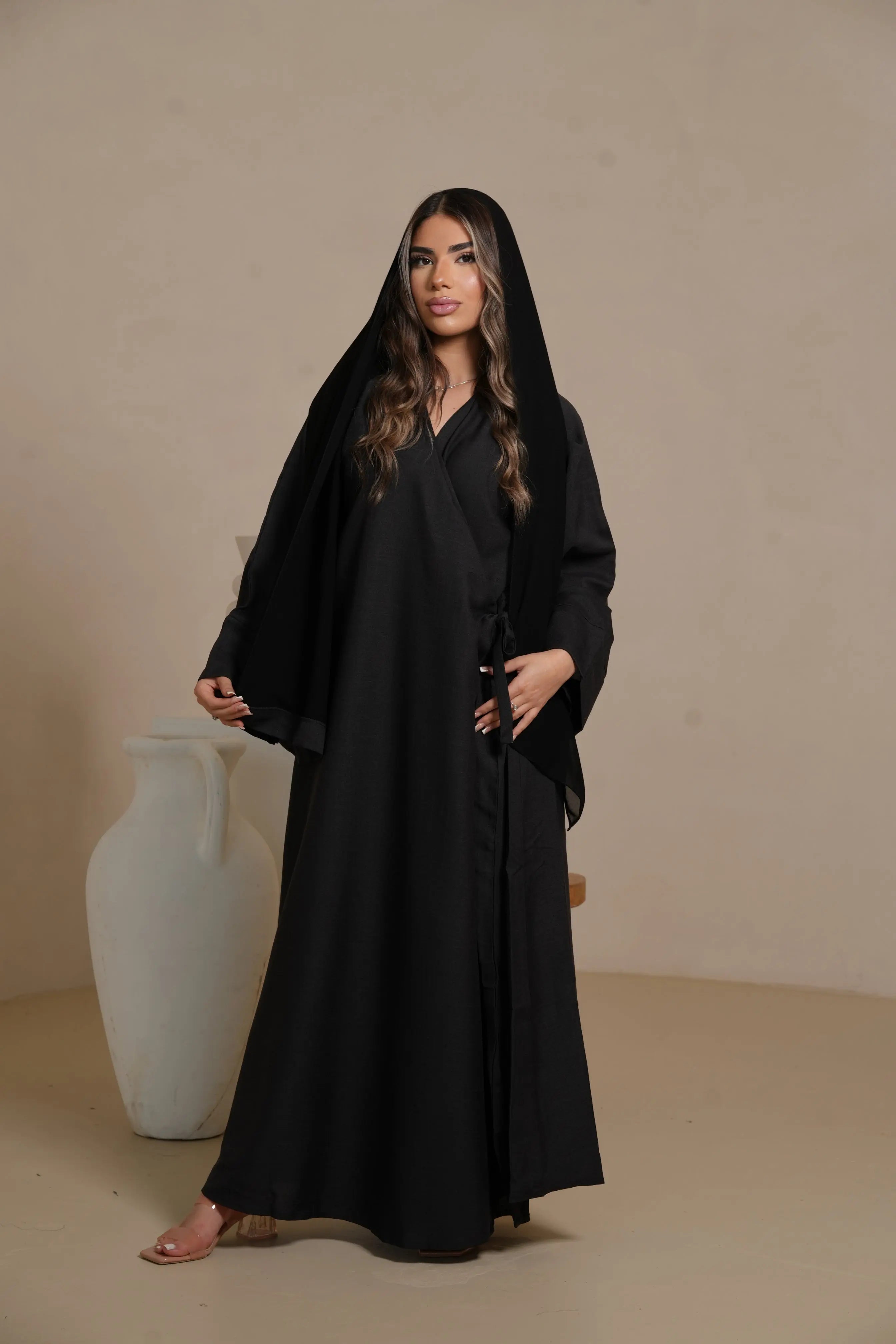 DXB Linen Abaya Cord - black Losyana.Shop