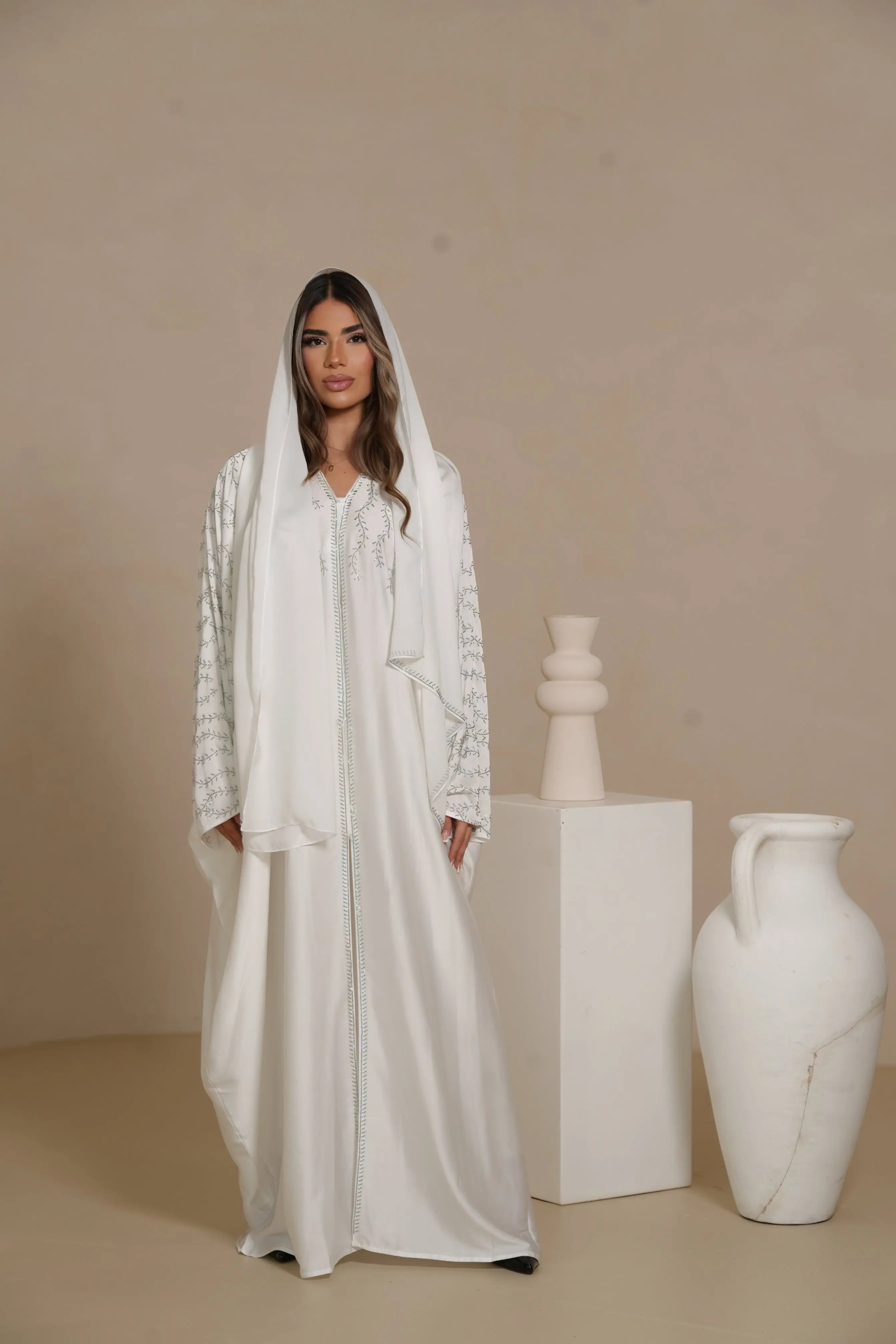 DXB Glitter Abaya - white Losyana.Shop