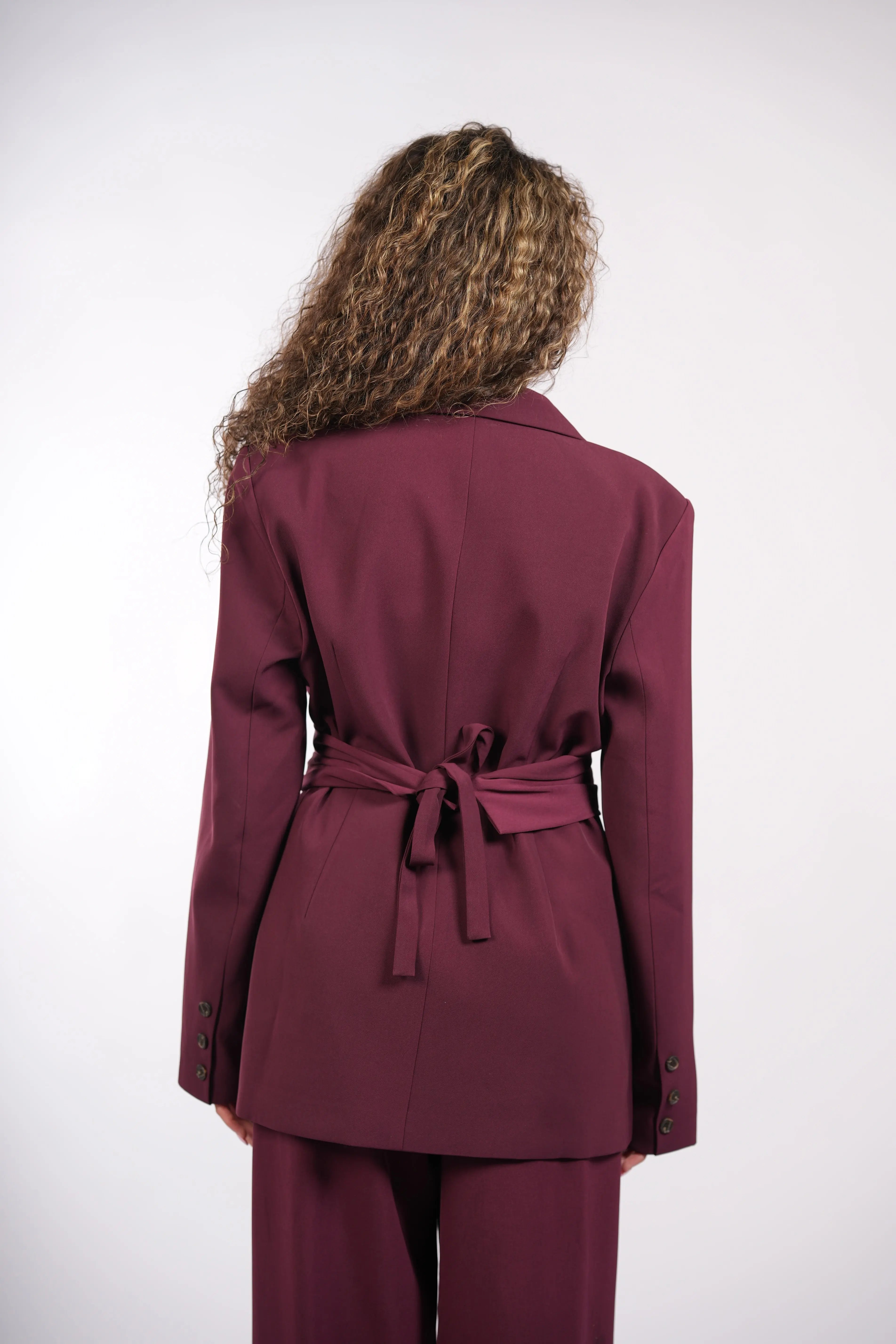 the noble belted blazer - burgundy Losyana.Shop