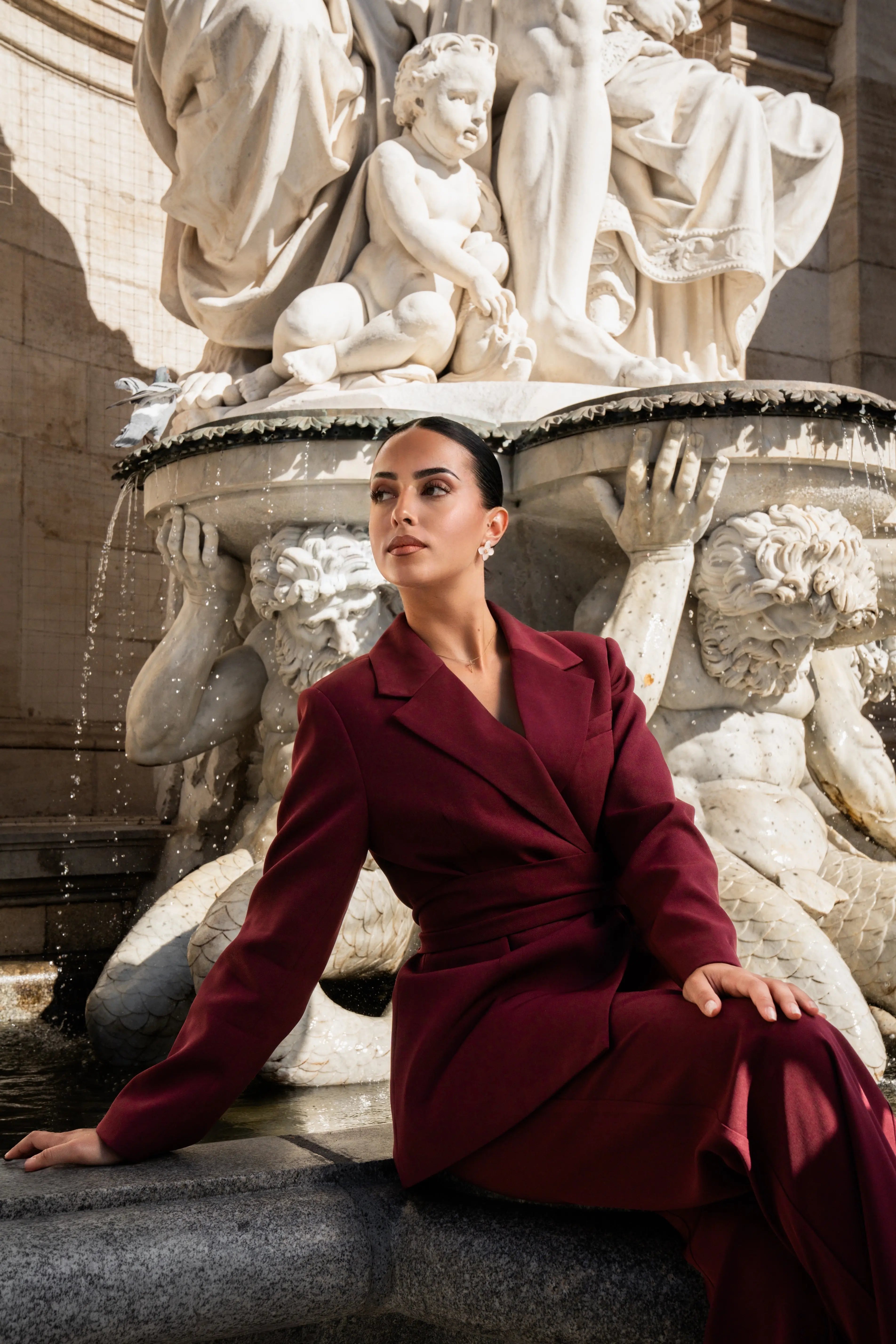 the noble belted blazer - burgundy Losyana.Shop