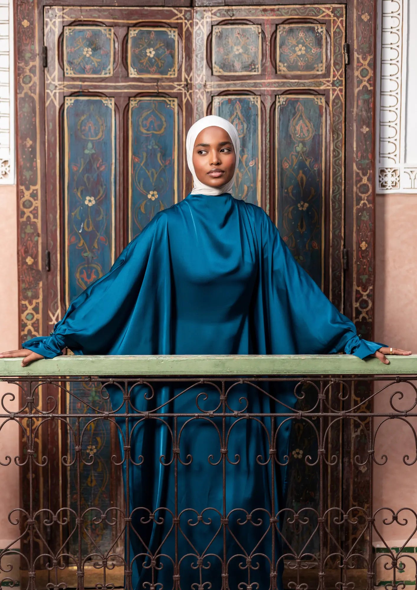 arabian satin abaya - teal