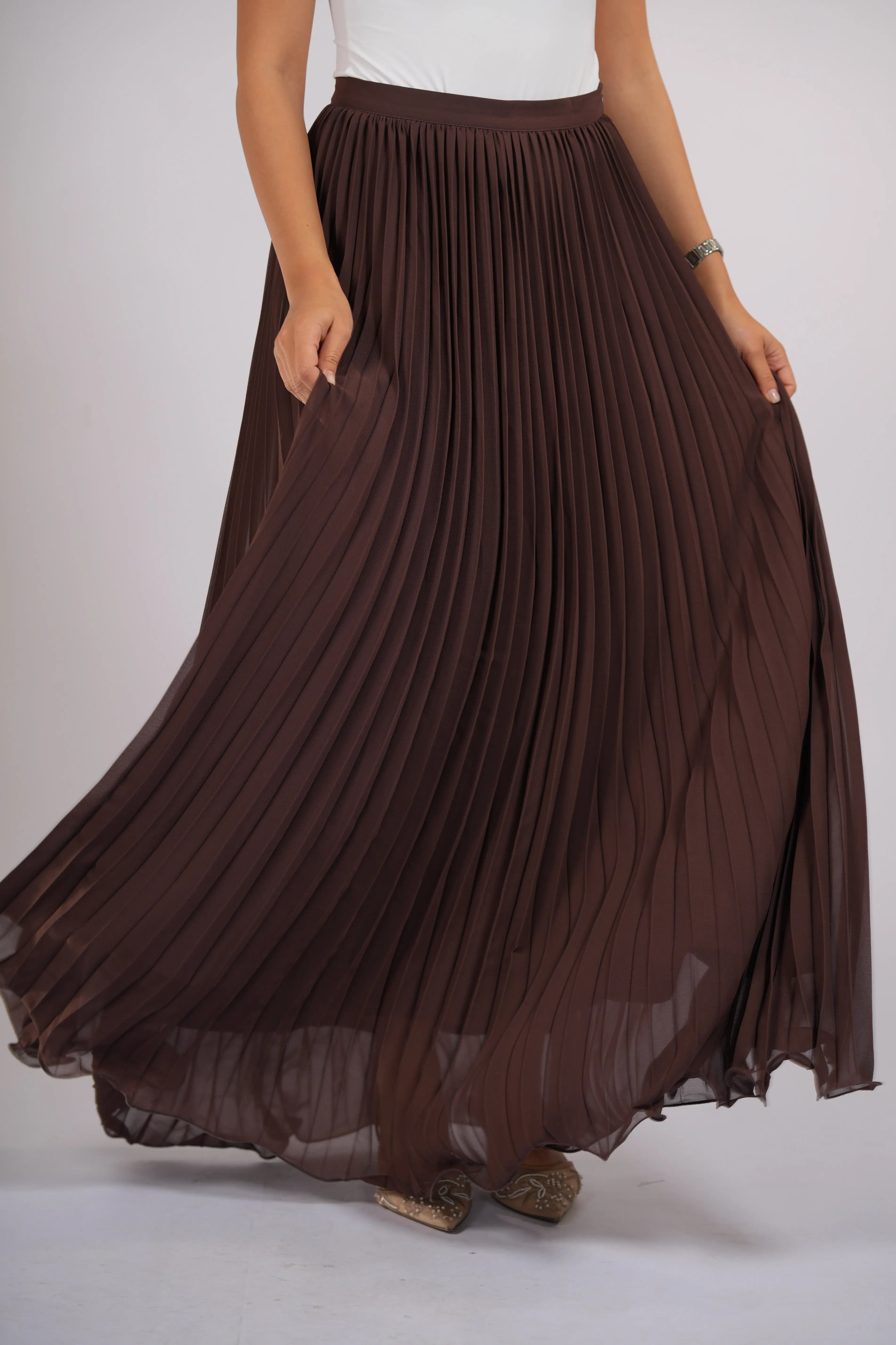 plisse skirt - dark brown Losyana.Shop