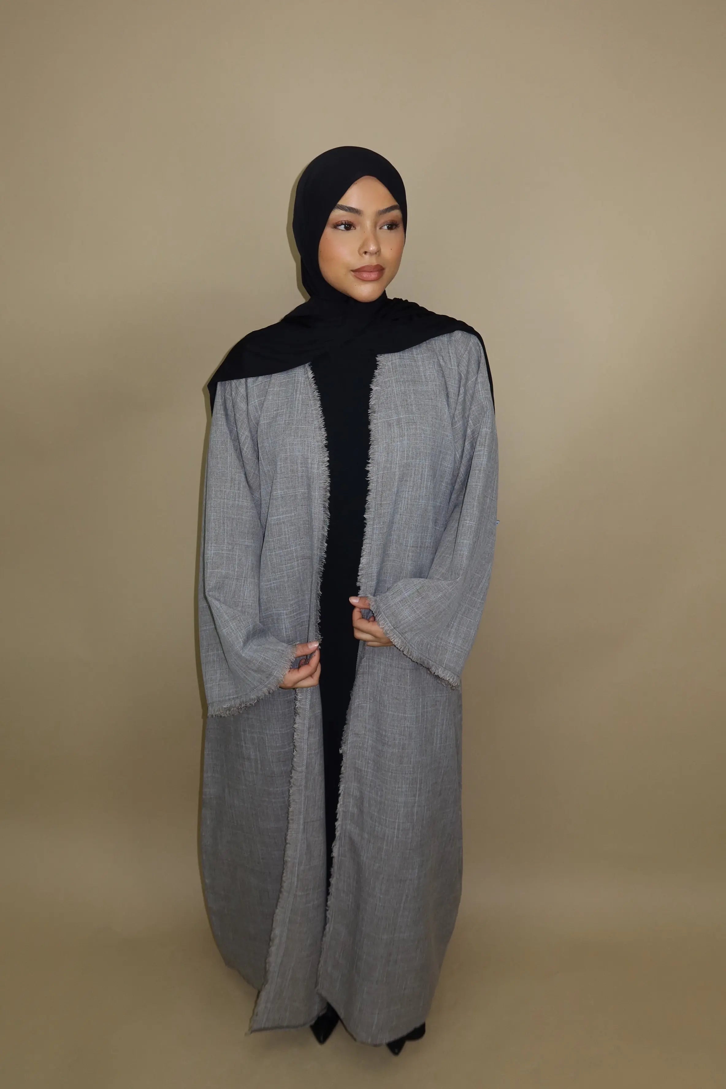 Fringles Linen Abaya - Grey Losyana.Shop