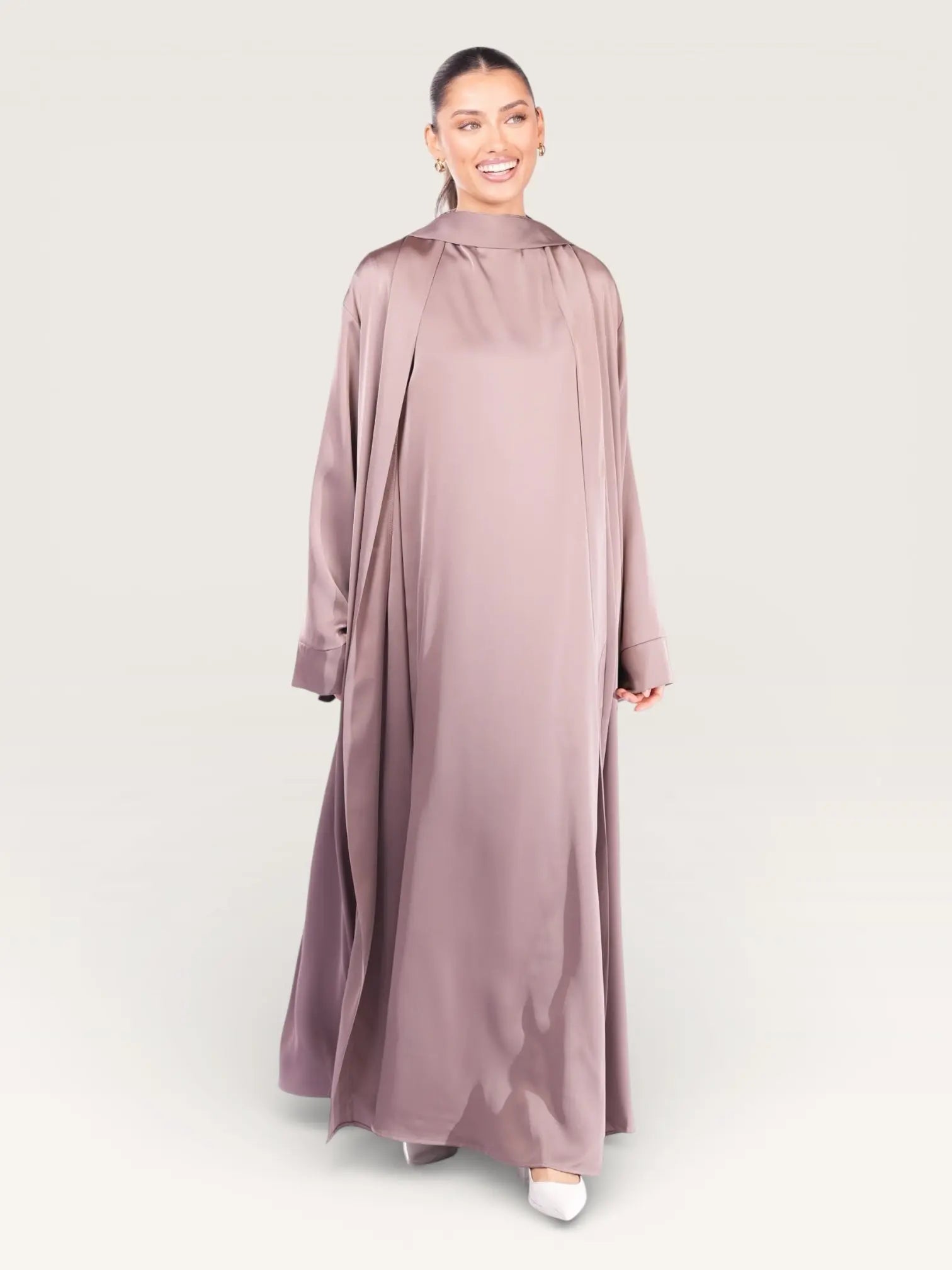 satin kimono abaya - rose taupe