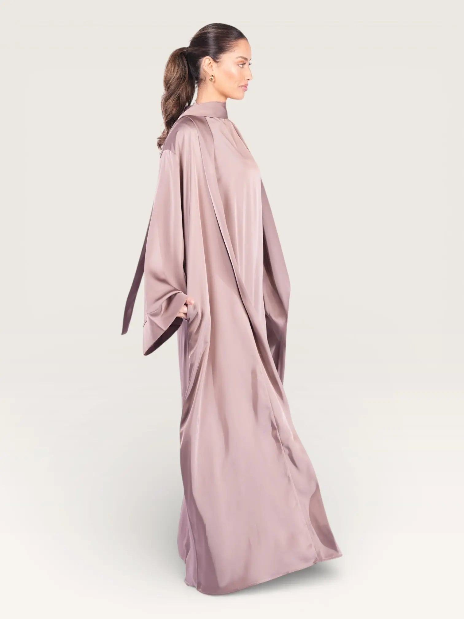 satin kimono abaya - rose taupe