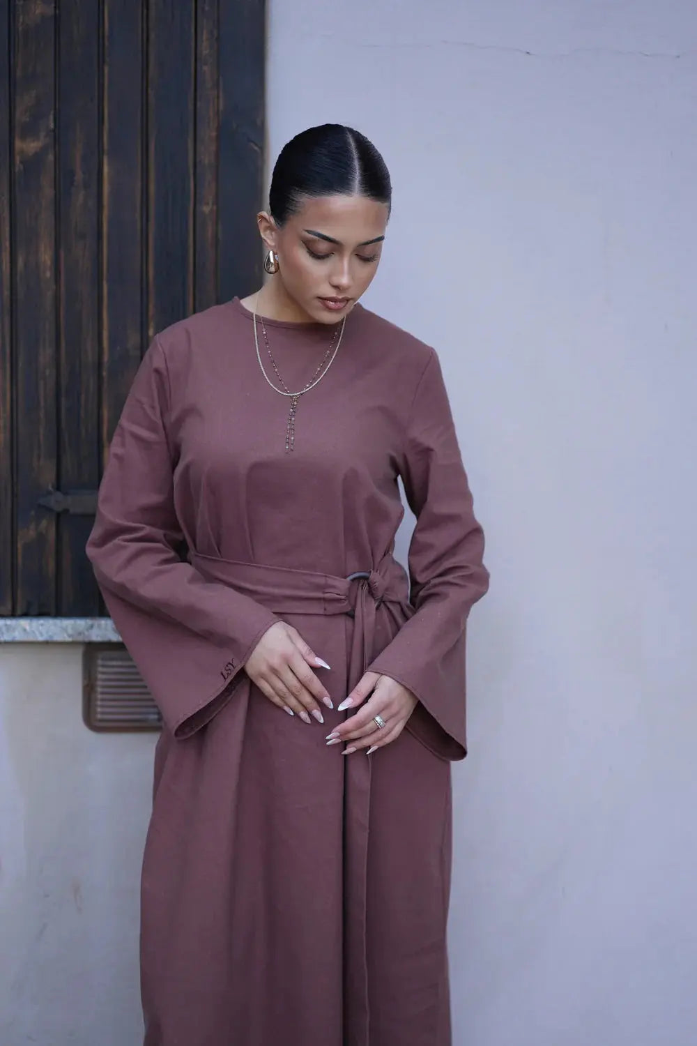 AMALFI LINEN DRESS - BROWN Losyana.nl