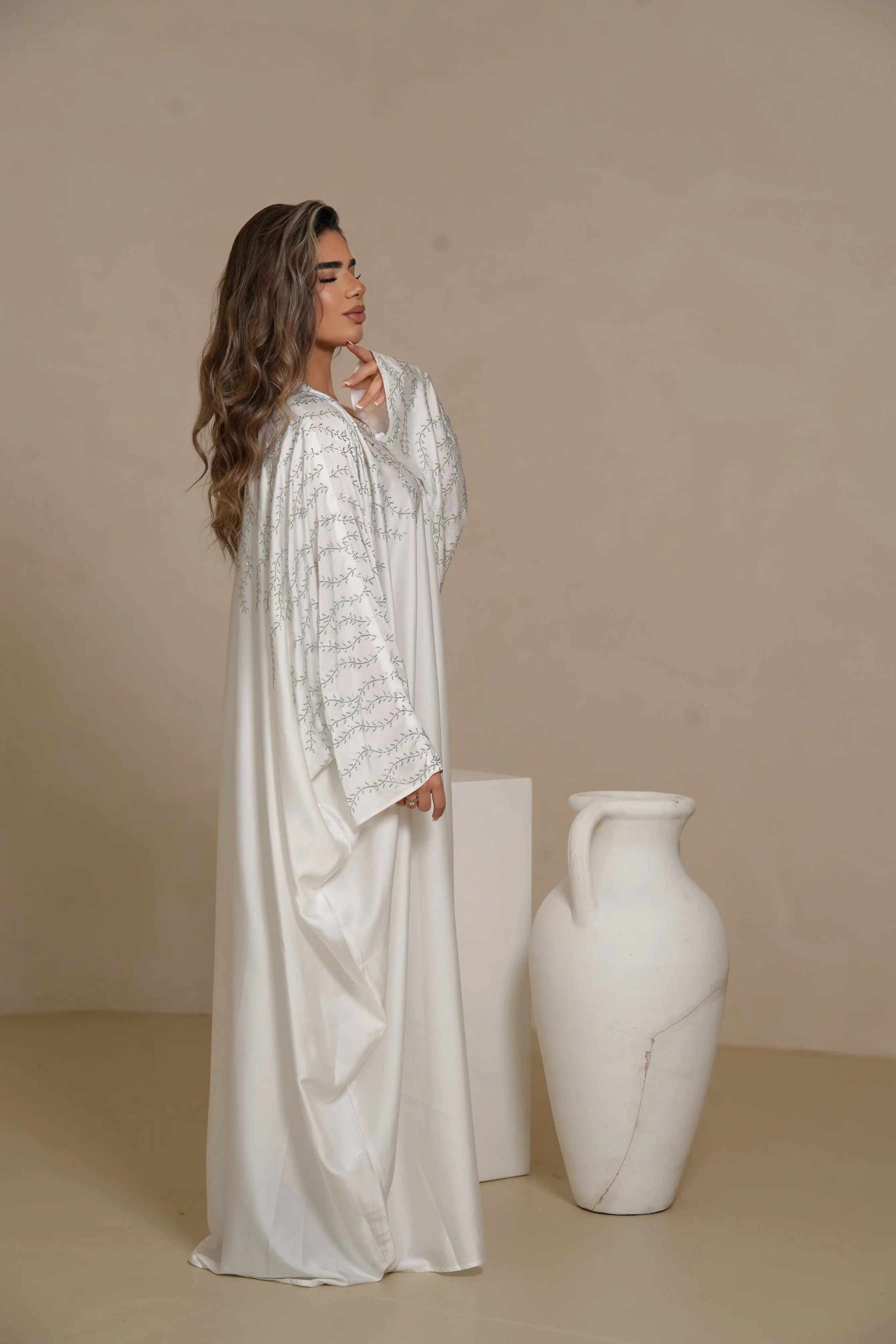 DXB Glitter Abaya - white Losyana.Shop