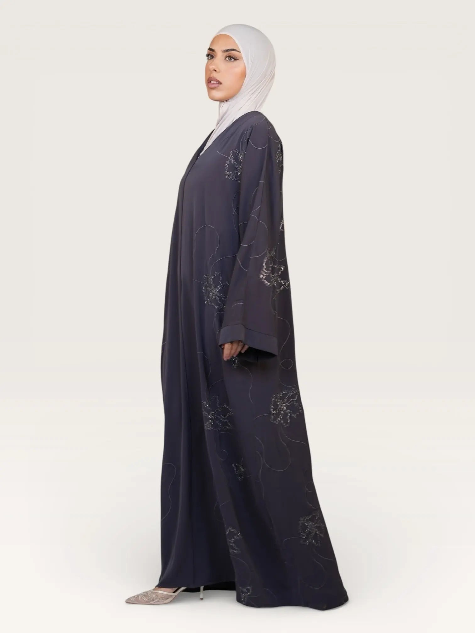 glitter abaya - dark grey