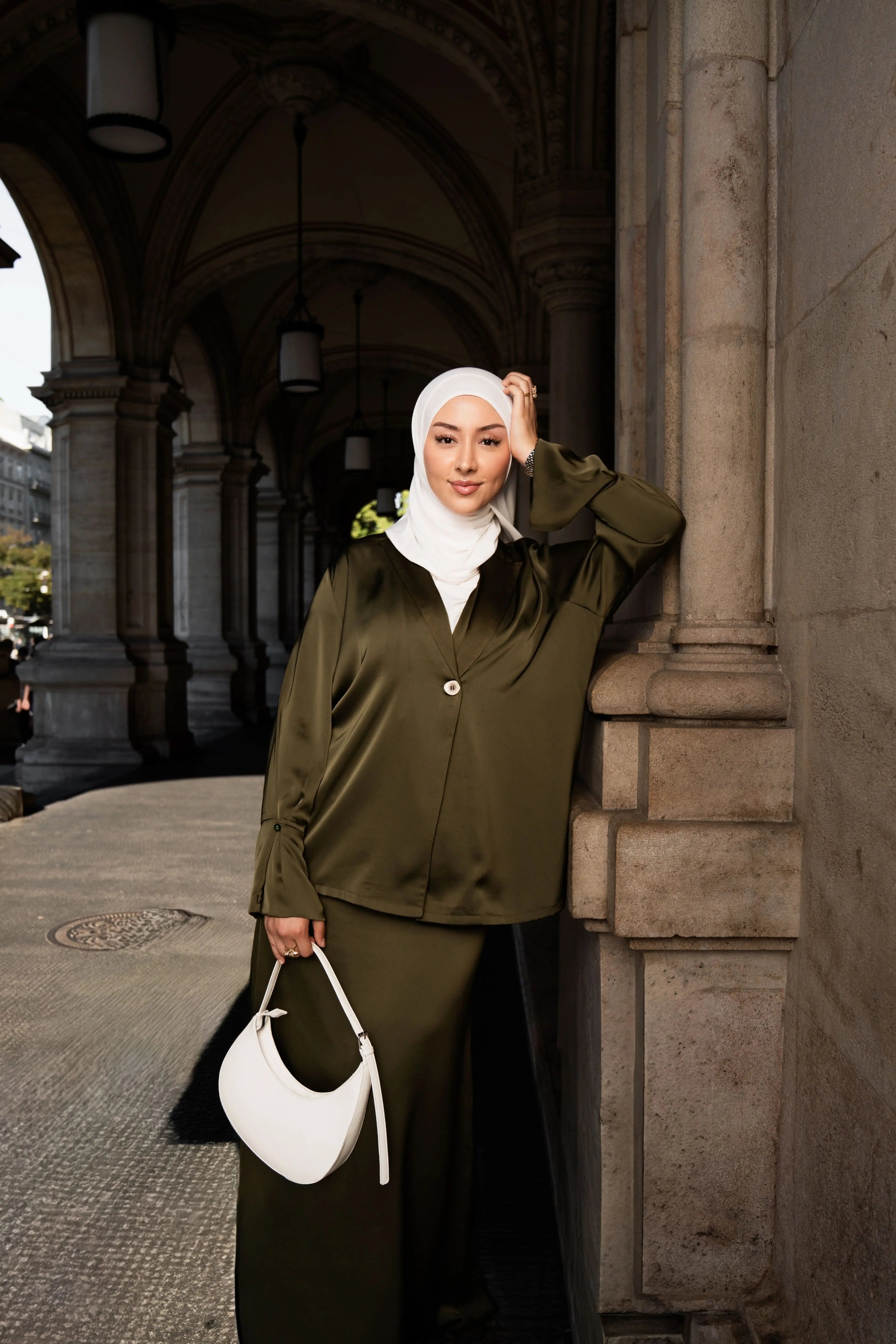 satin silk skirt - olive Losyana.Shop